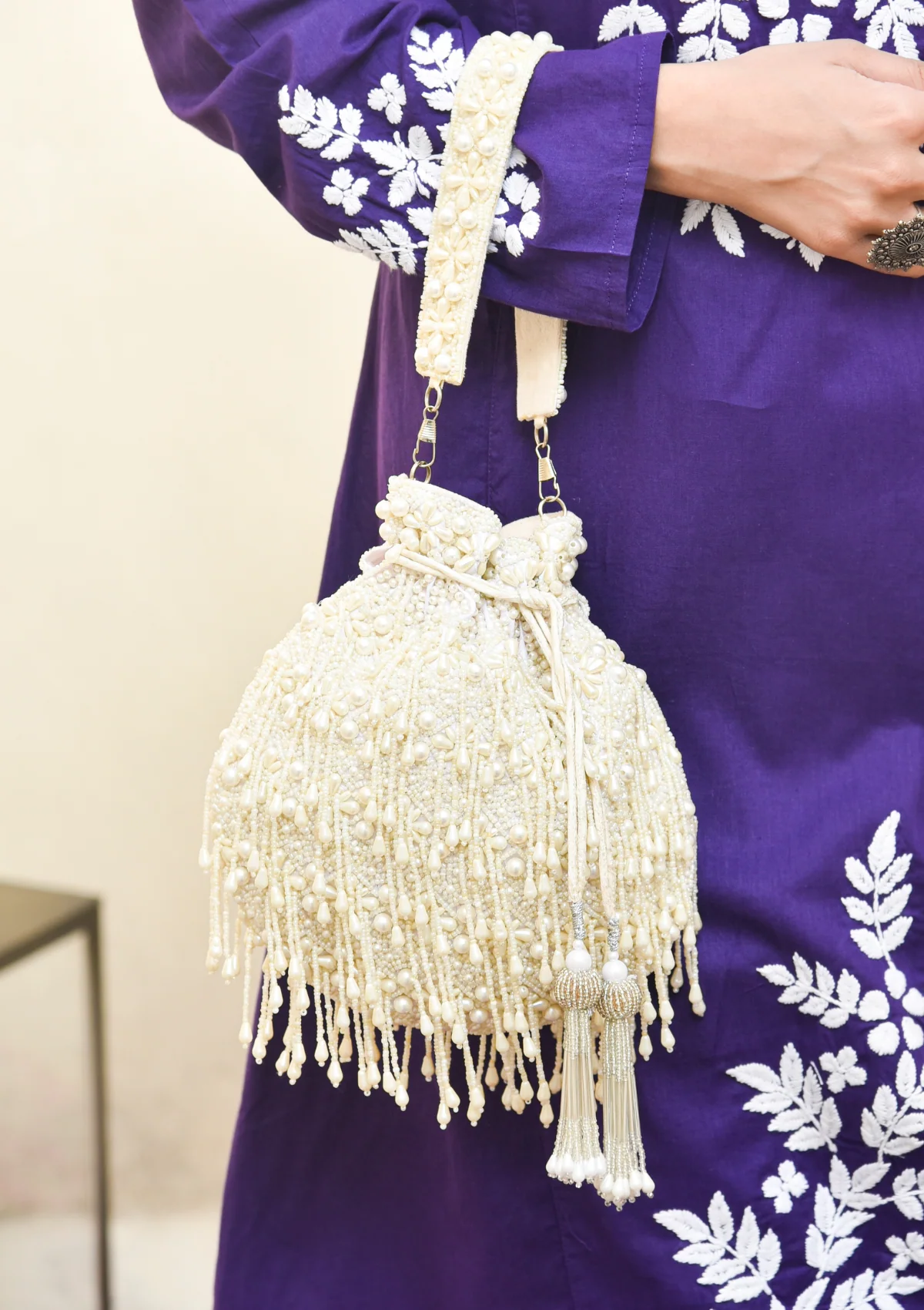 HOC Widad Chikankari Hand Embellished Potli - Healthber