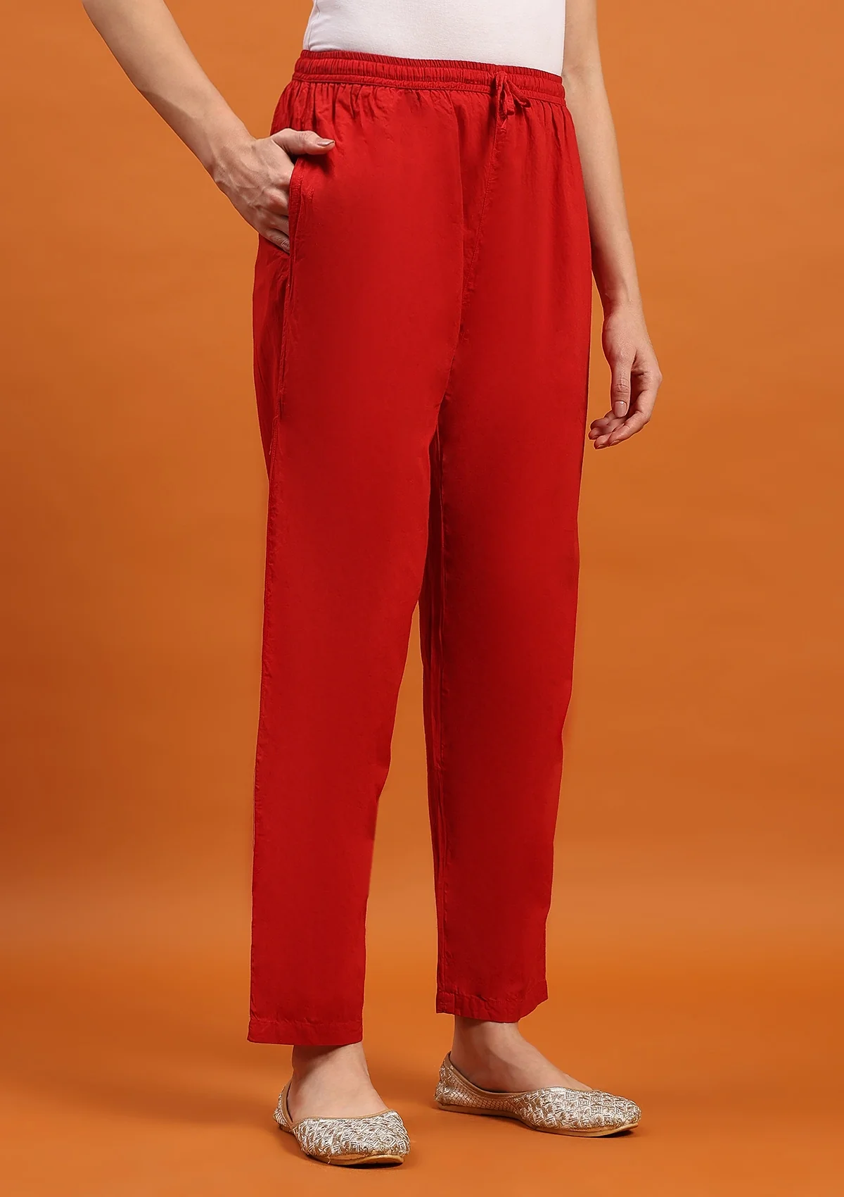 HOC Cotton Solid Women's Pants - Red - Healthber