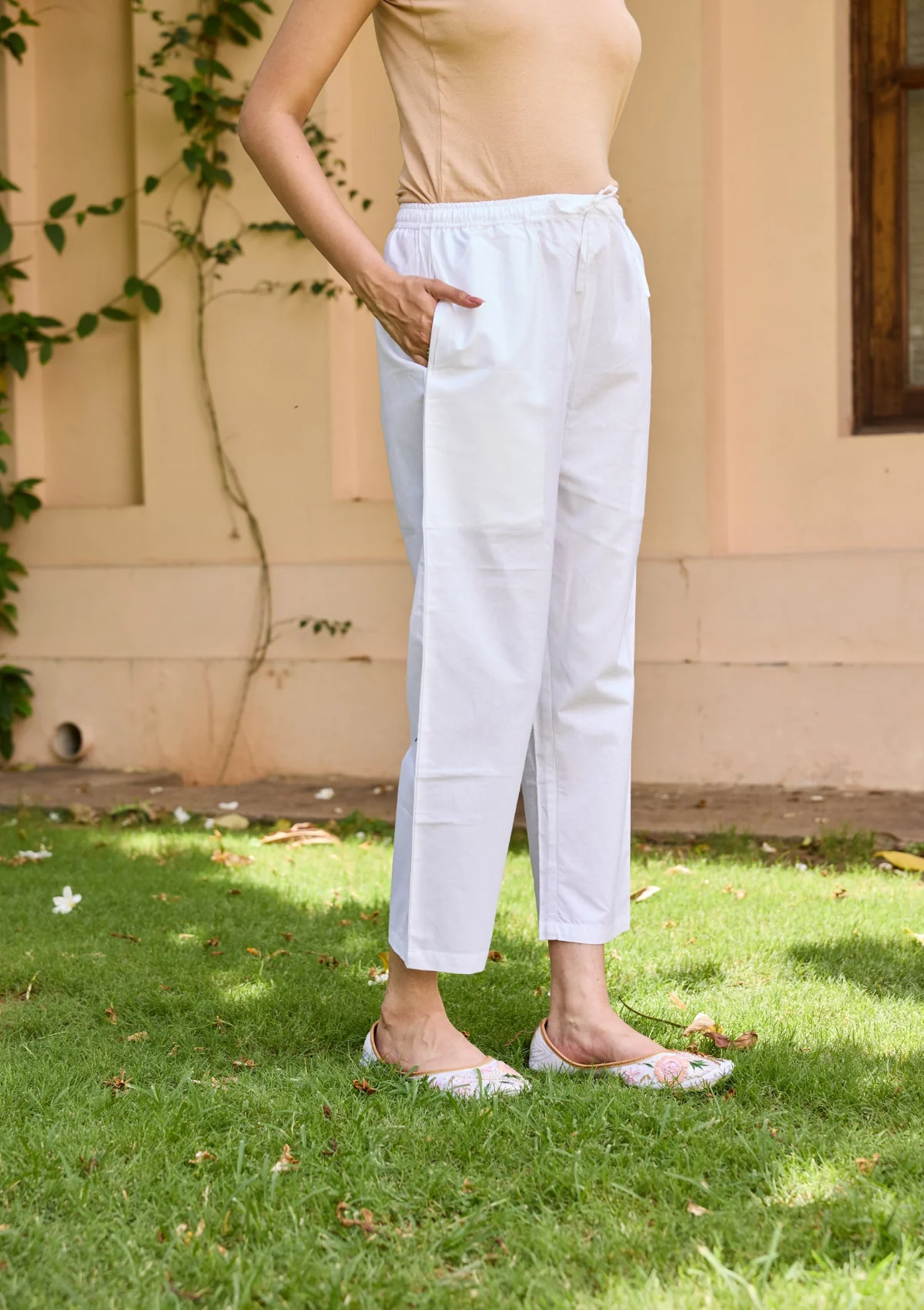 HOC Cotton Solid Women's Pants - White - Healthber