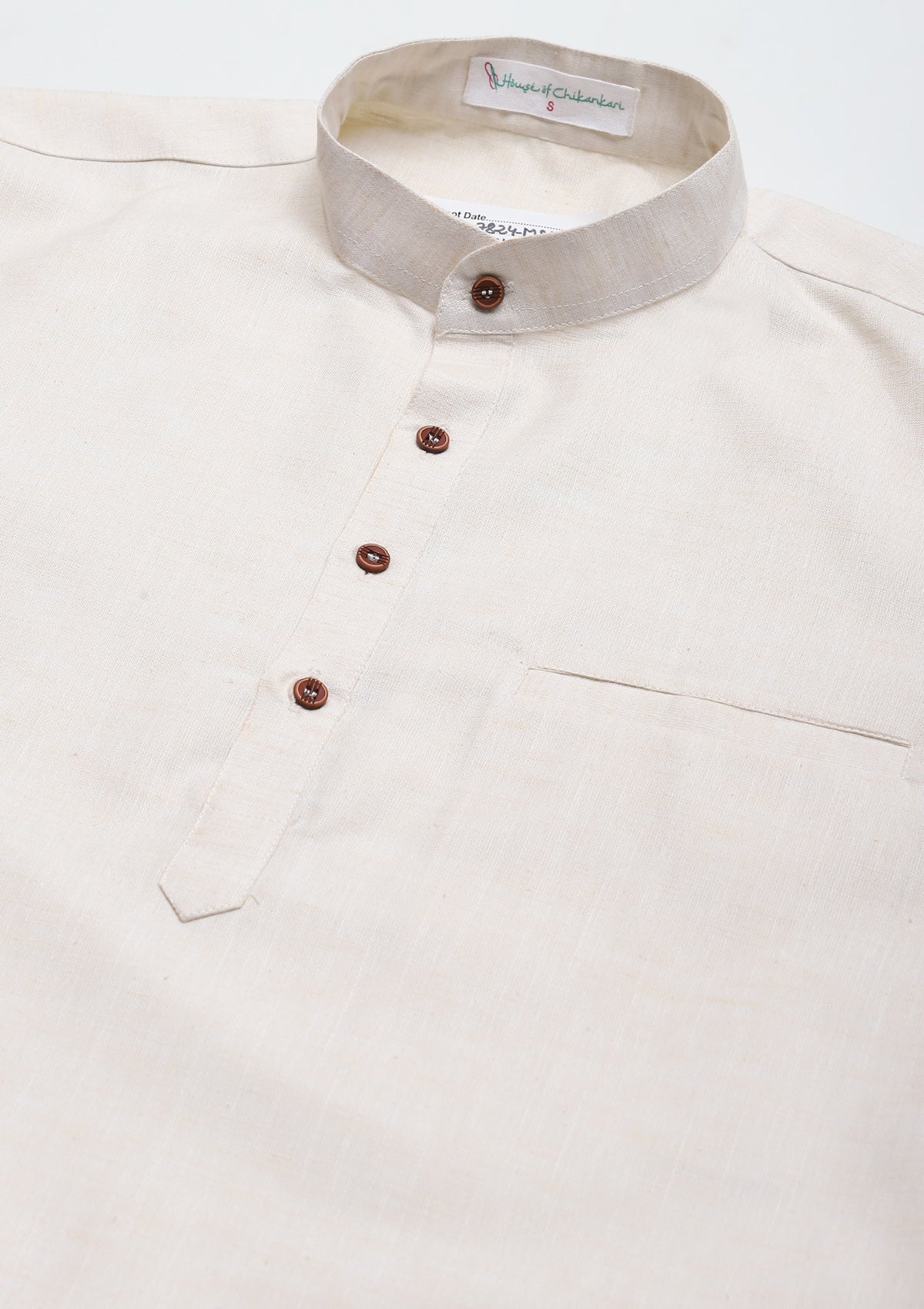 HOC Poly Cotton Solid Men's Short Kurta - Cream - Healthber