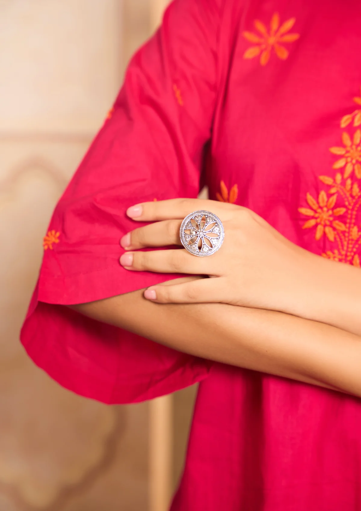 HOC Handcrafted Silver Tone Floral Ring - Healthber