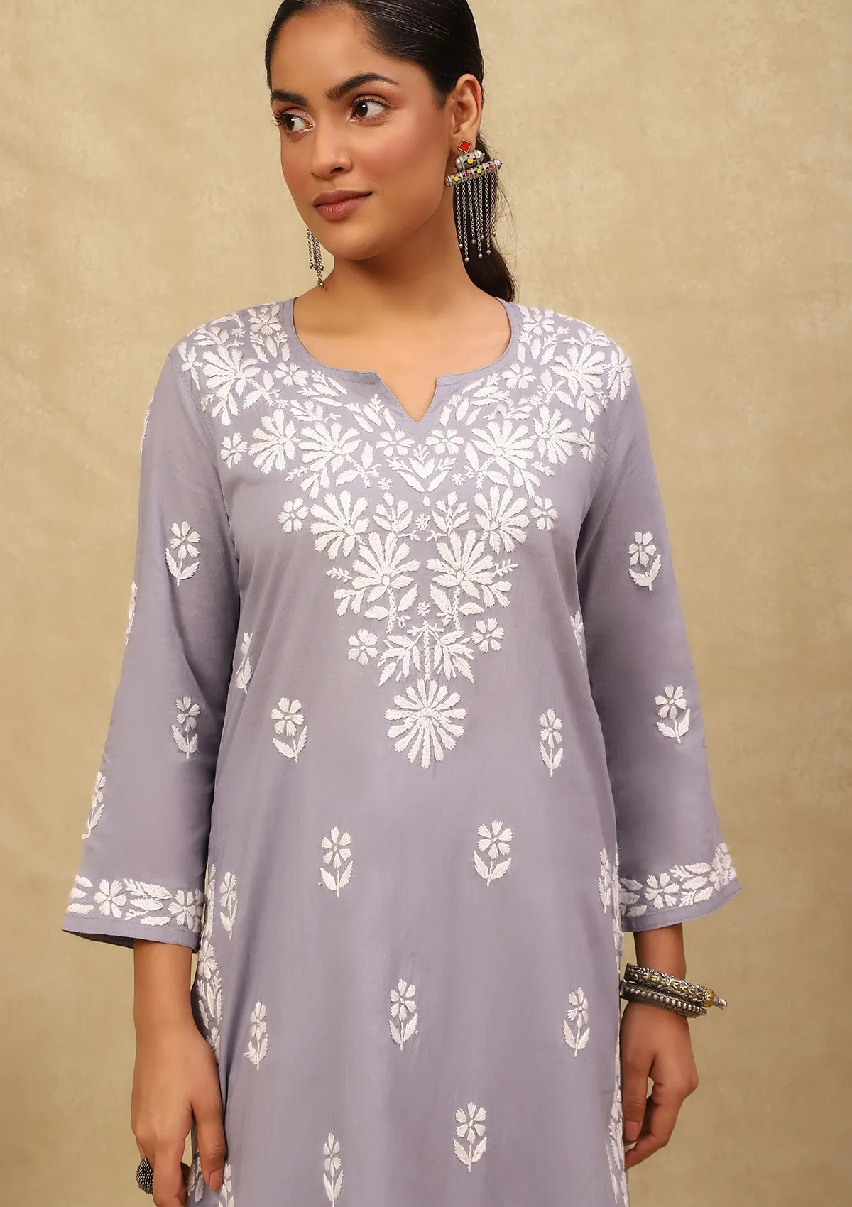 HOC Nida Chikankari Cotton Straight Kurta - Healthber