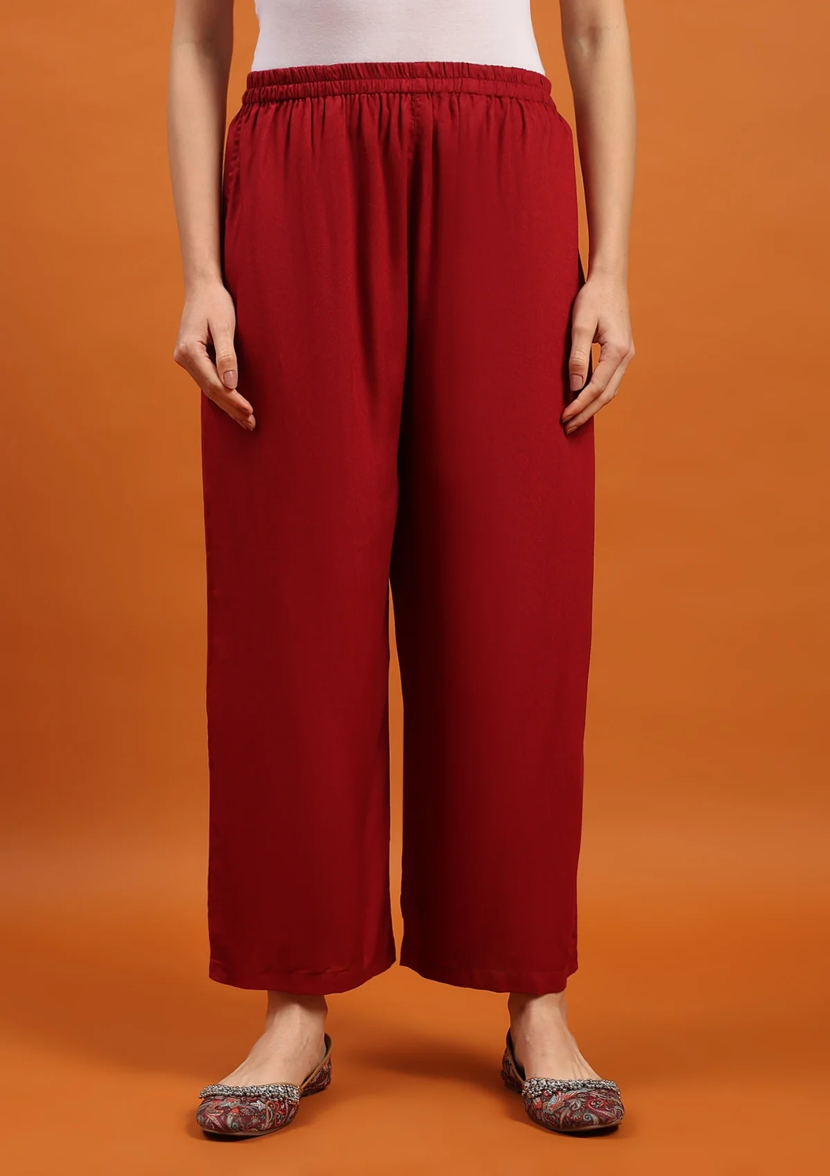 HOC Rayon Solid Women's Palazzo- Maroon - Healthber