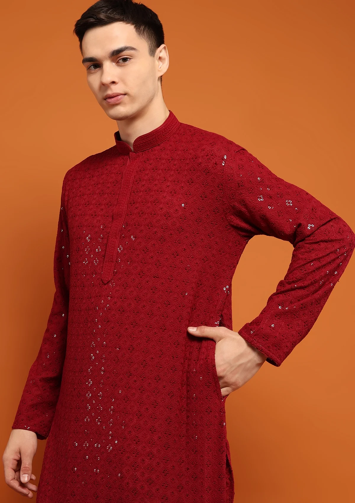 HOC Rayan Chikankari Cotton Straight Men's Kurta with Sequin - Healthber