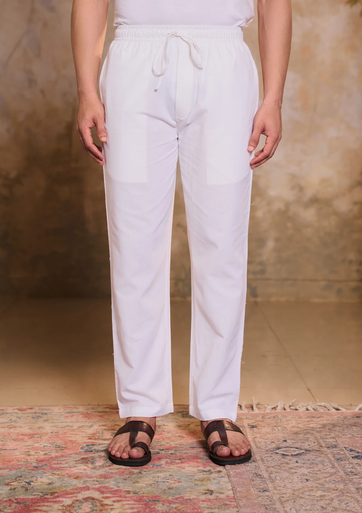 HOC Handloom Cotton Solid Men's Pant-White - Healthber