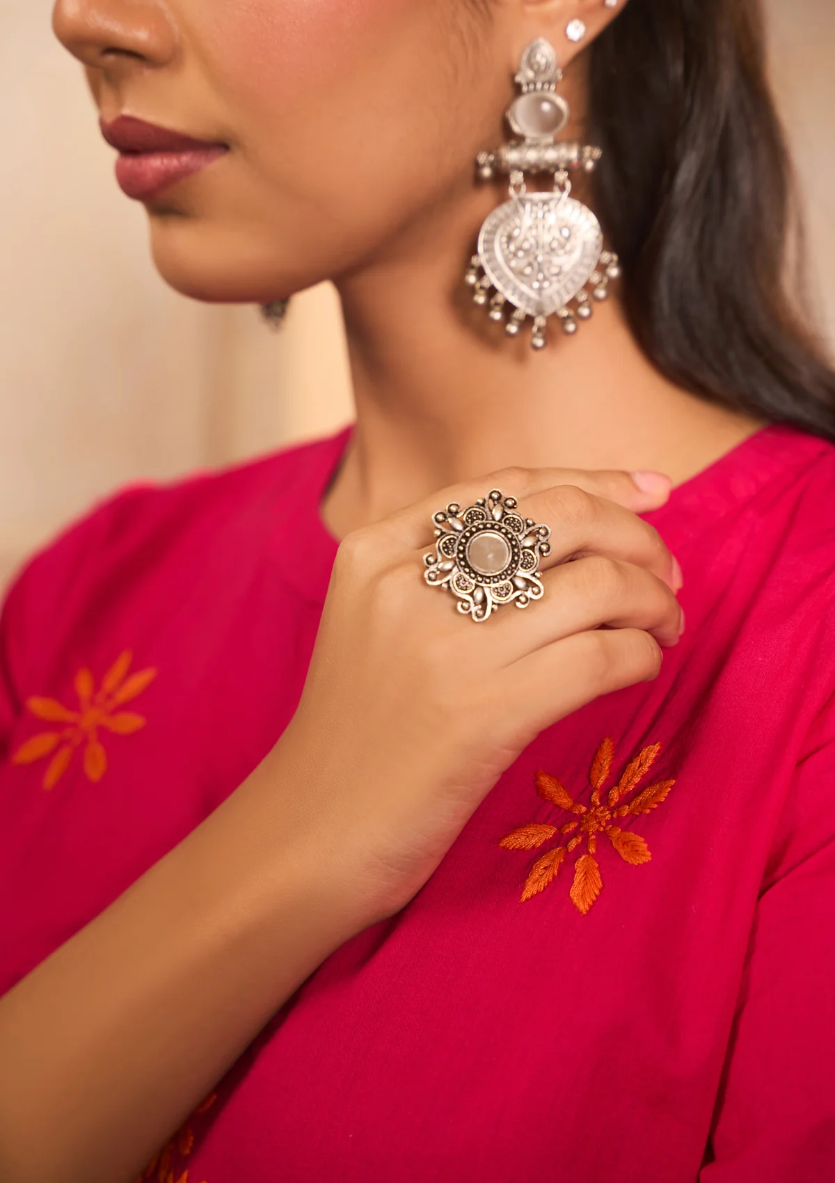 HOC Handcrafted Silver Tone Bloomy Mirror Ring - Healthber