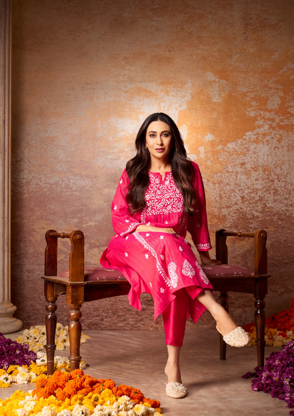 Karisma Cotton Lurex Chikankari Solid Women's Long Kurta- Red - Healthber