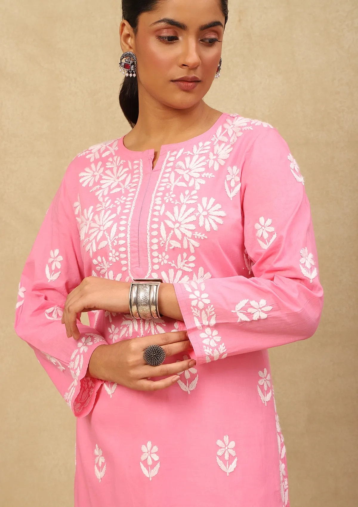 HOC Nida Chikankari Cotton Straight Kurta - Healthber