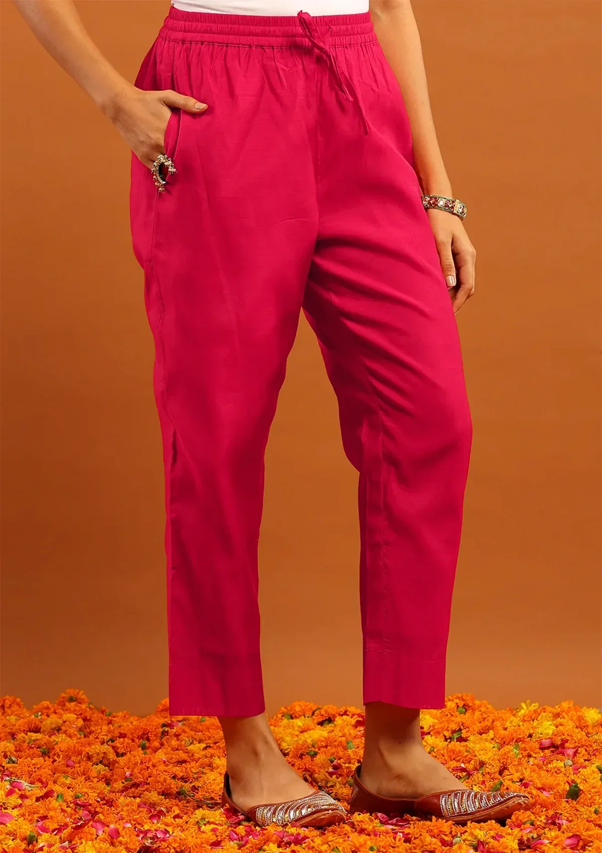 HOC Cotton Solid Women's Pants - Red - Healthber