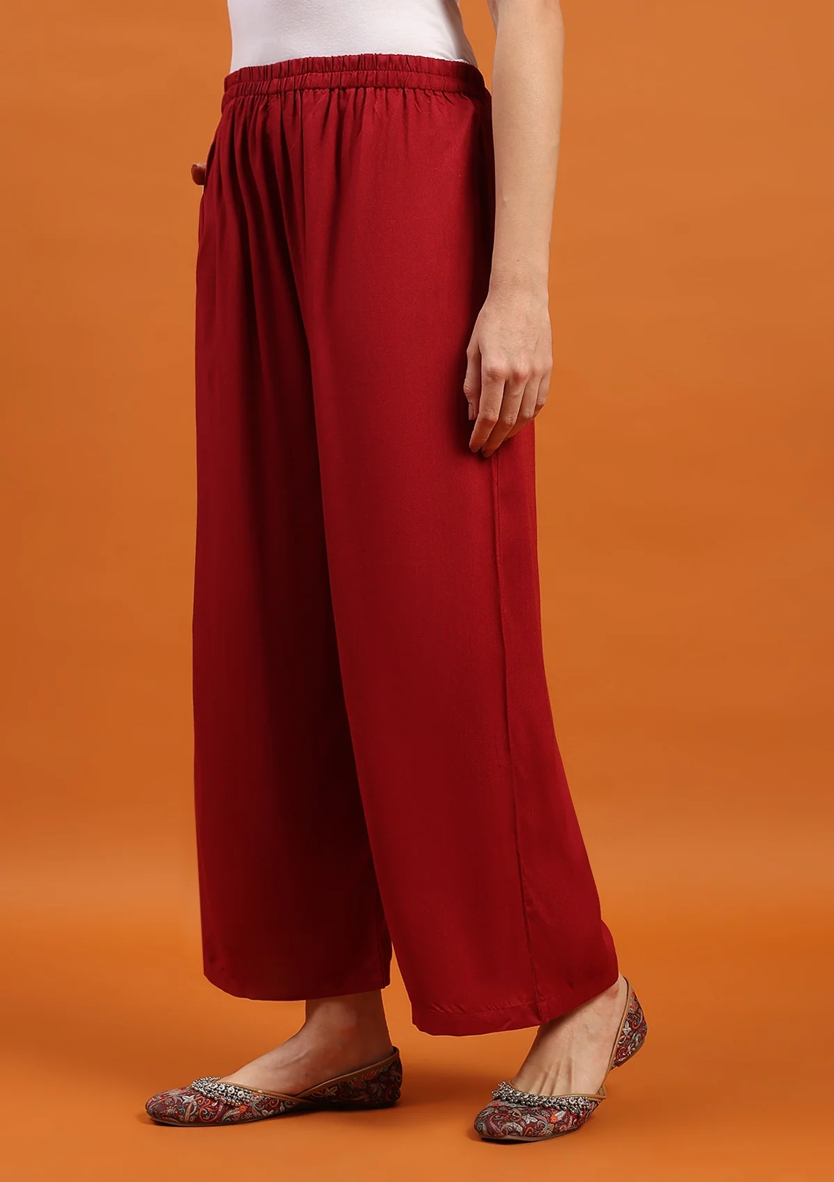 HOC Rayon Solid Women's Palazzo- Maroon - Healthber