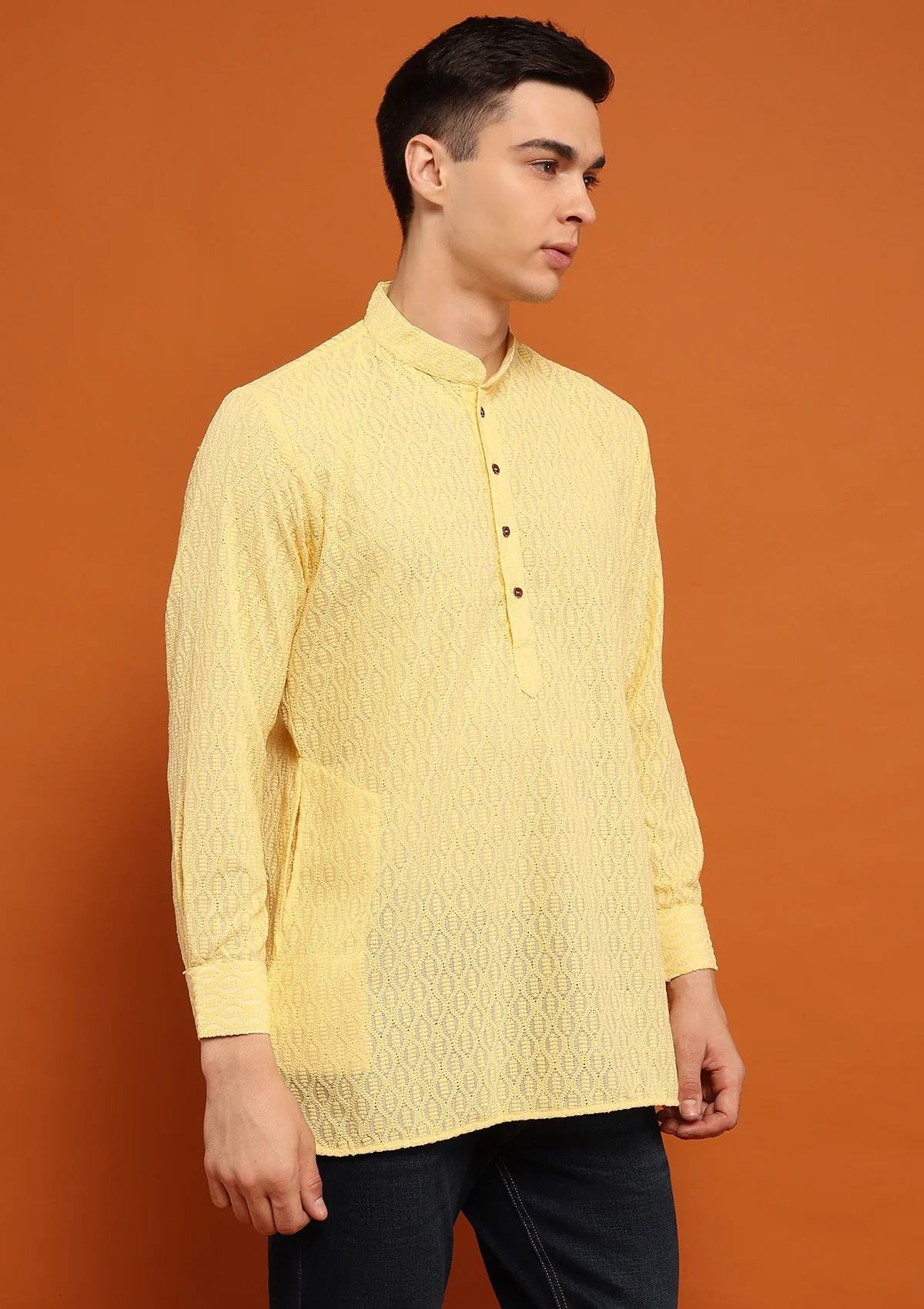 HOC Shayan Chikankari Cotton Straight Short Men's Kurta - Healthber