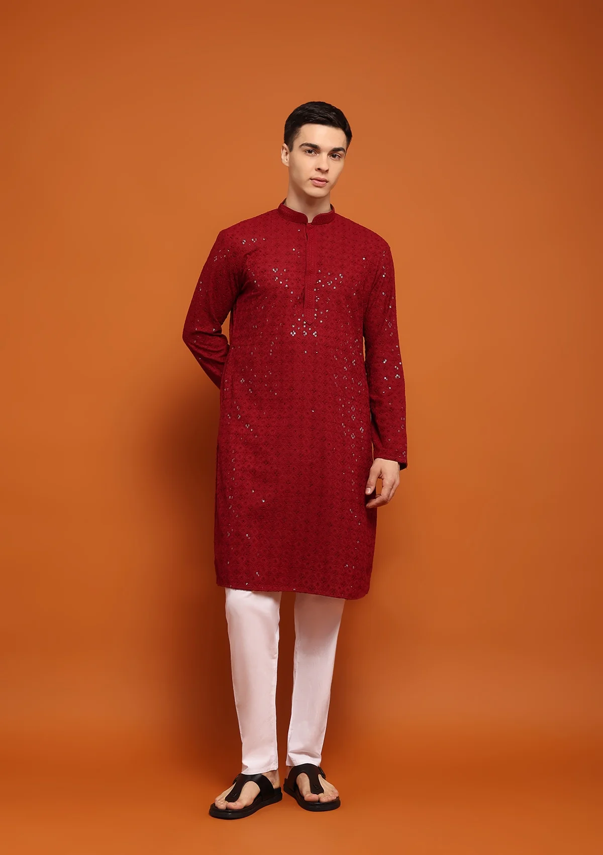 HOC Rayan Chikankari Cotton Straight Men's Kurta with Sequin - Healthber