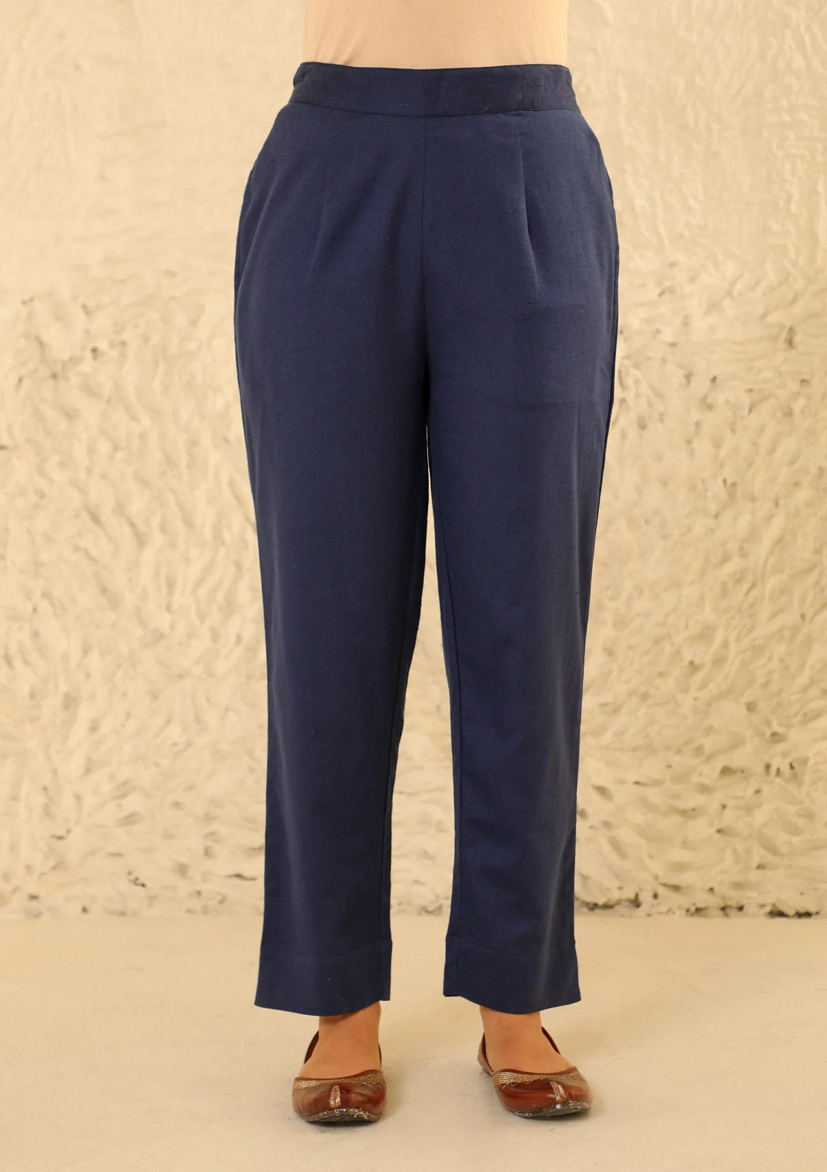 HOC Cotton Loom Women's Solid Tapered Pant - Navy Blue - Healthber