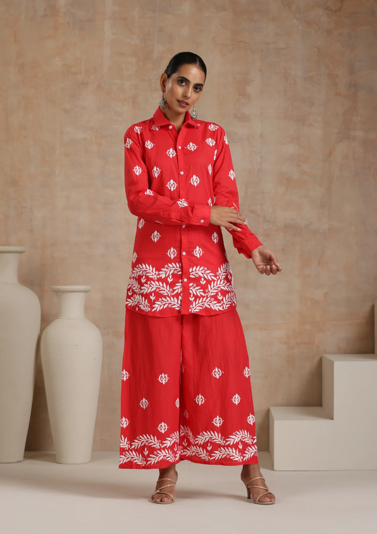 HOC Aiman Chikankari Cotton Shirt Palazzo Set - Healthber