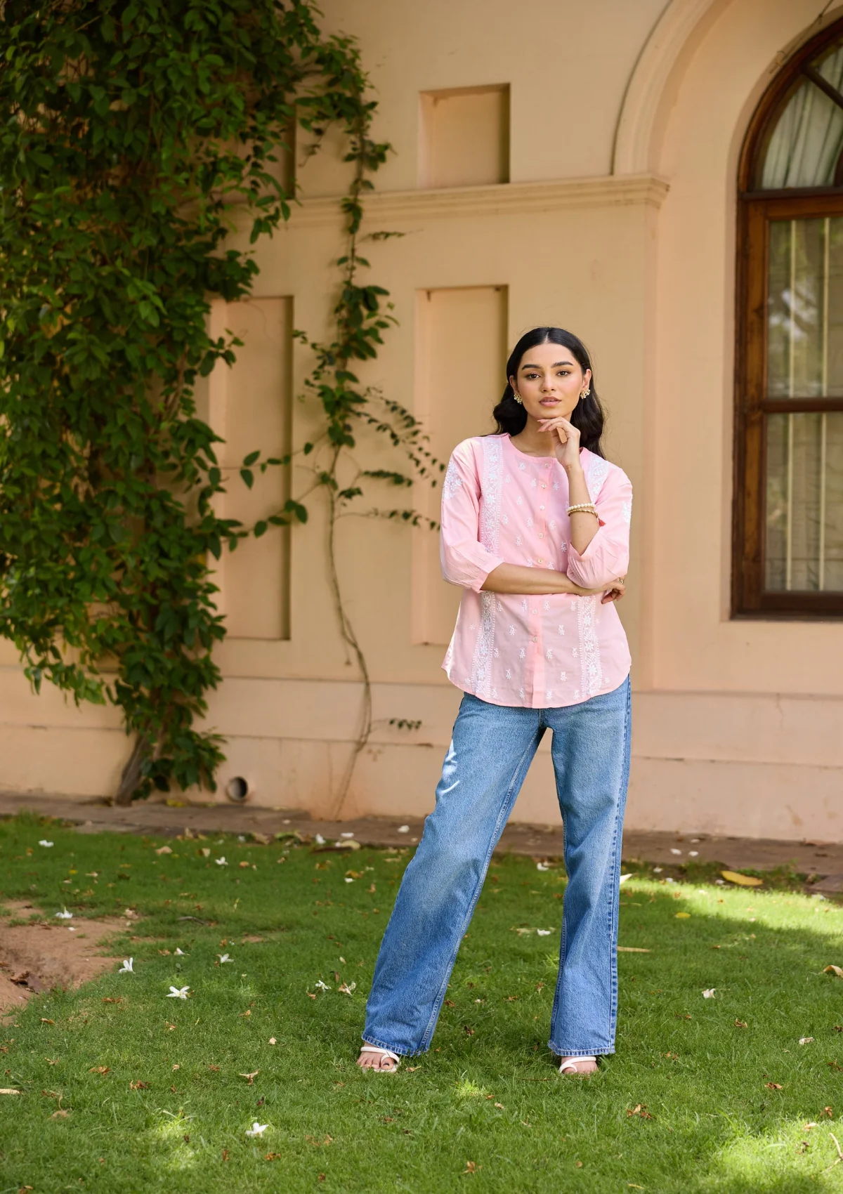 HOC Cotton Chikankari Solid Women's Shirt - Pink - Healthber