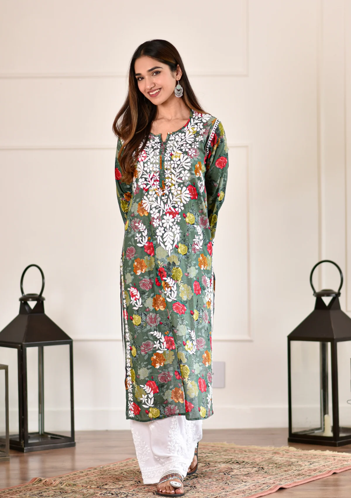 HOC Nuha Chikankari Mulmul Straight Kurta - Healthber