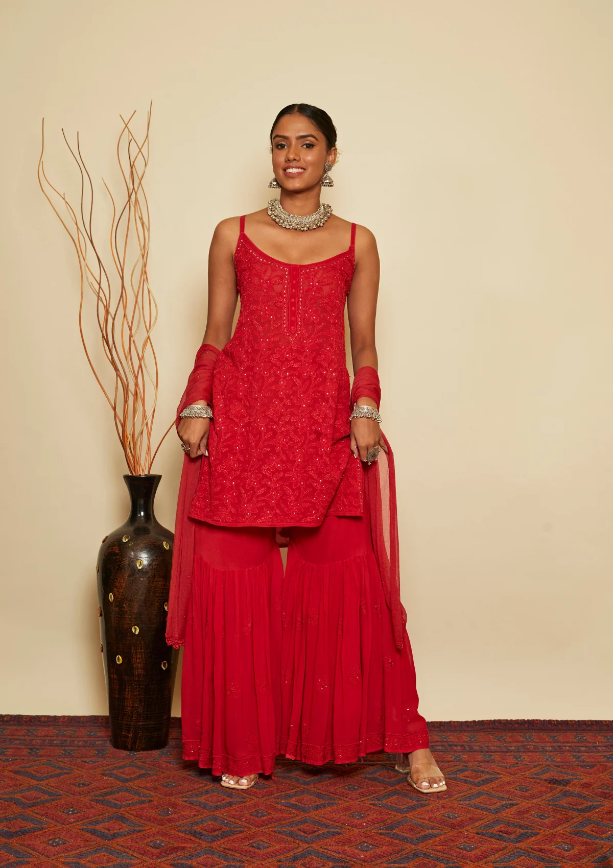 HOC Dia Chikankari Georgette Straight Kurta Set - Healthber