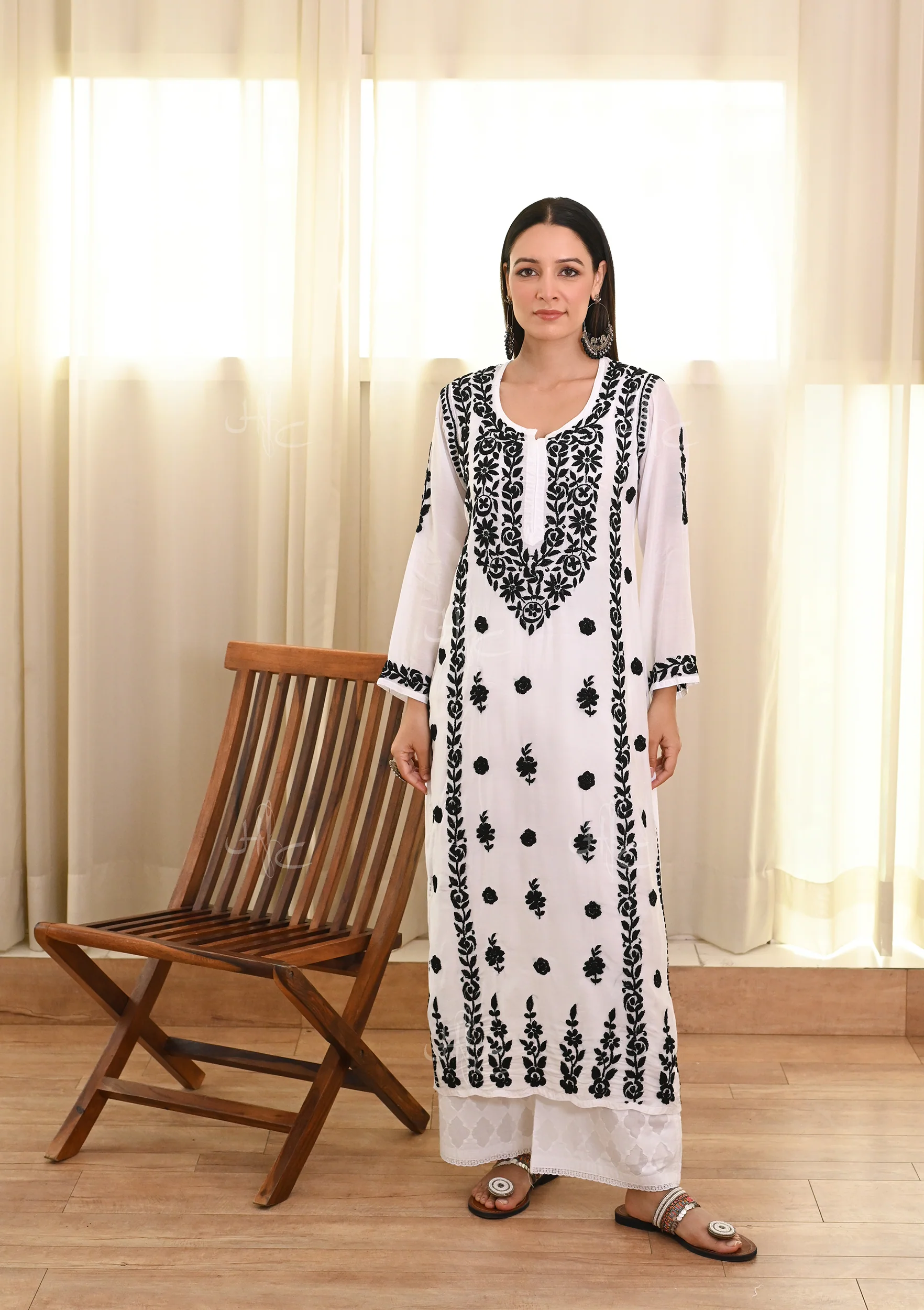HOC Maham Chikankari Muslin Straight Kurta - Healthber