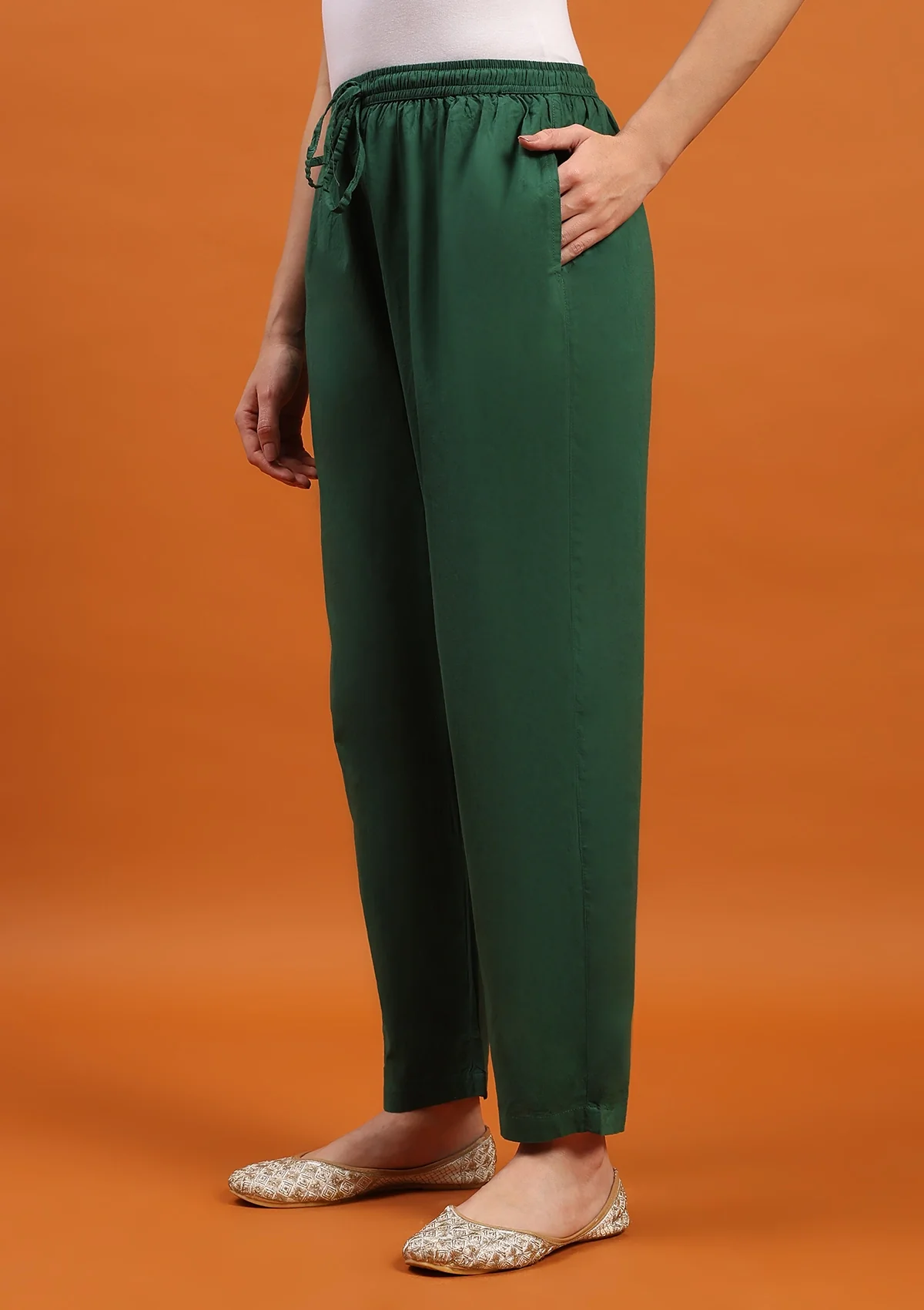 HOC Cotton Solid Women's Pants - Dark Green - Healthber