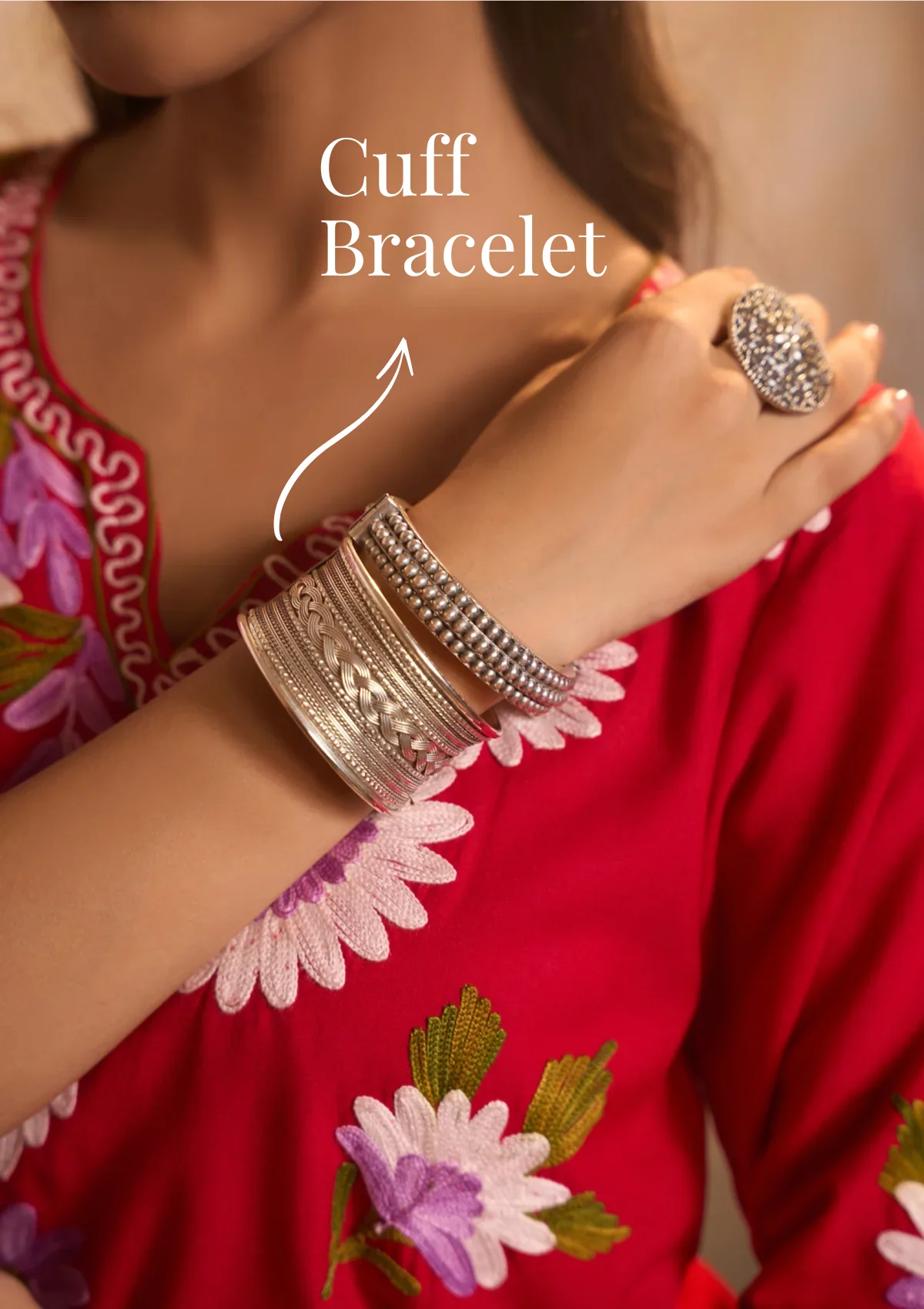 HOC Handcrafted Silver Tone Cuff Bracelet - Healthber