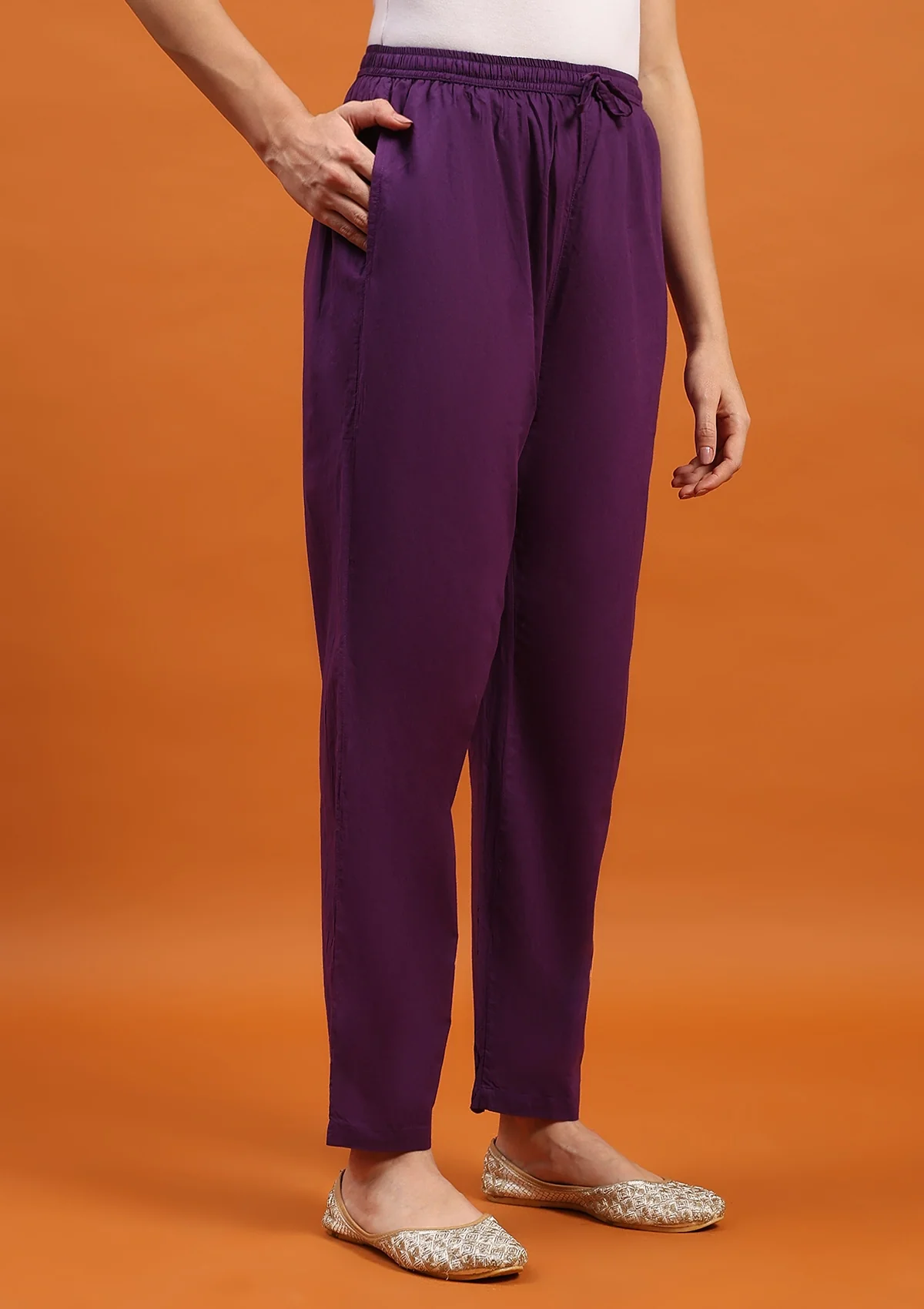 HOC Cotton Solid Women's Pants - Purple - Healthber