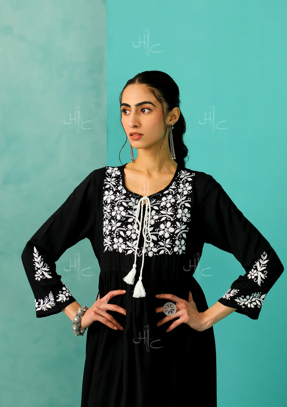 Chandni Chikankari Modal A-Line Dress - Healthber