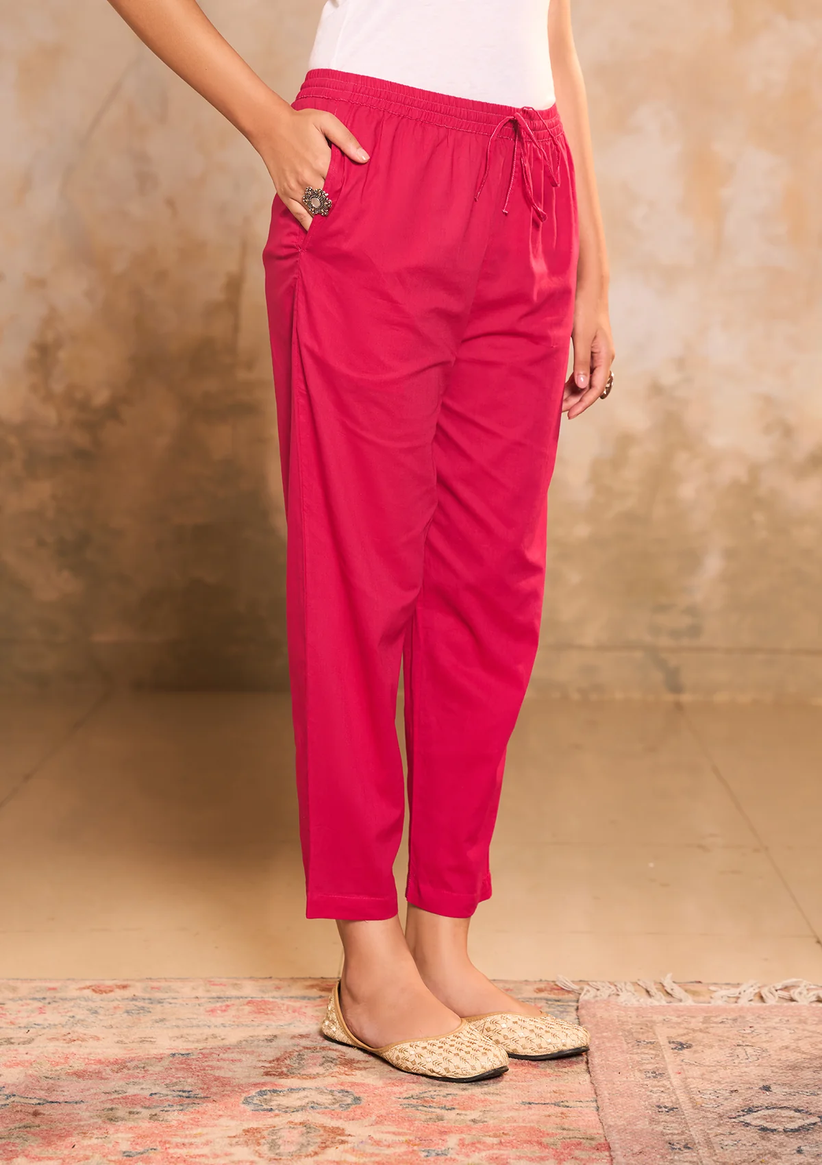 HOC Cotton Solid Women's Pants - Magenta - Healthber