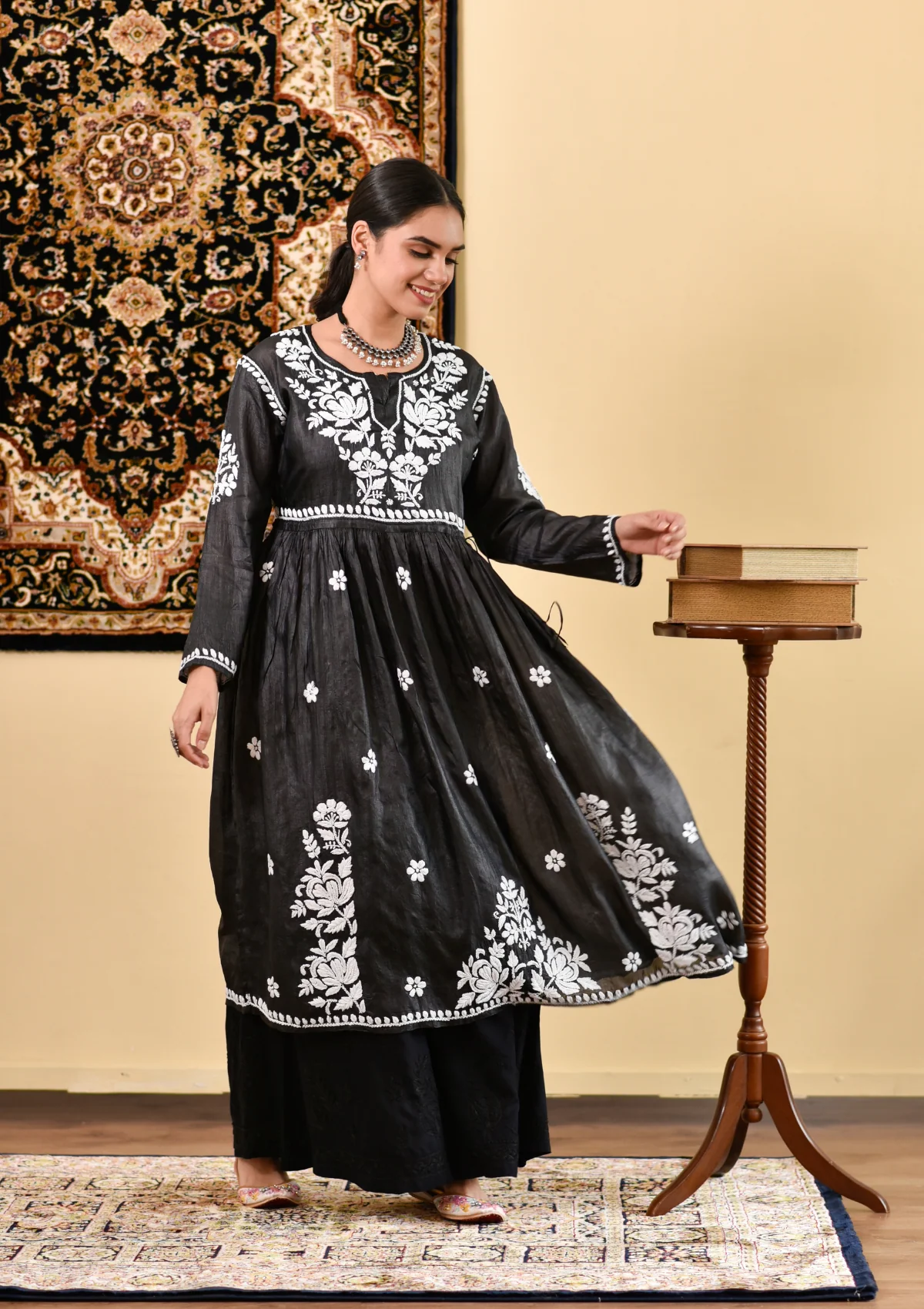 HOC Masoom Chikankari Silk A-Line Gown - Healthber