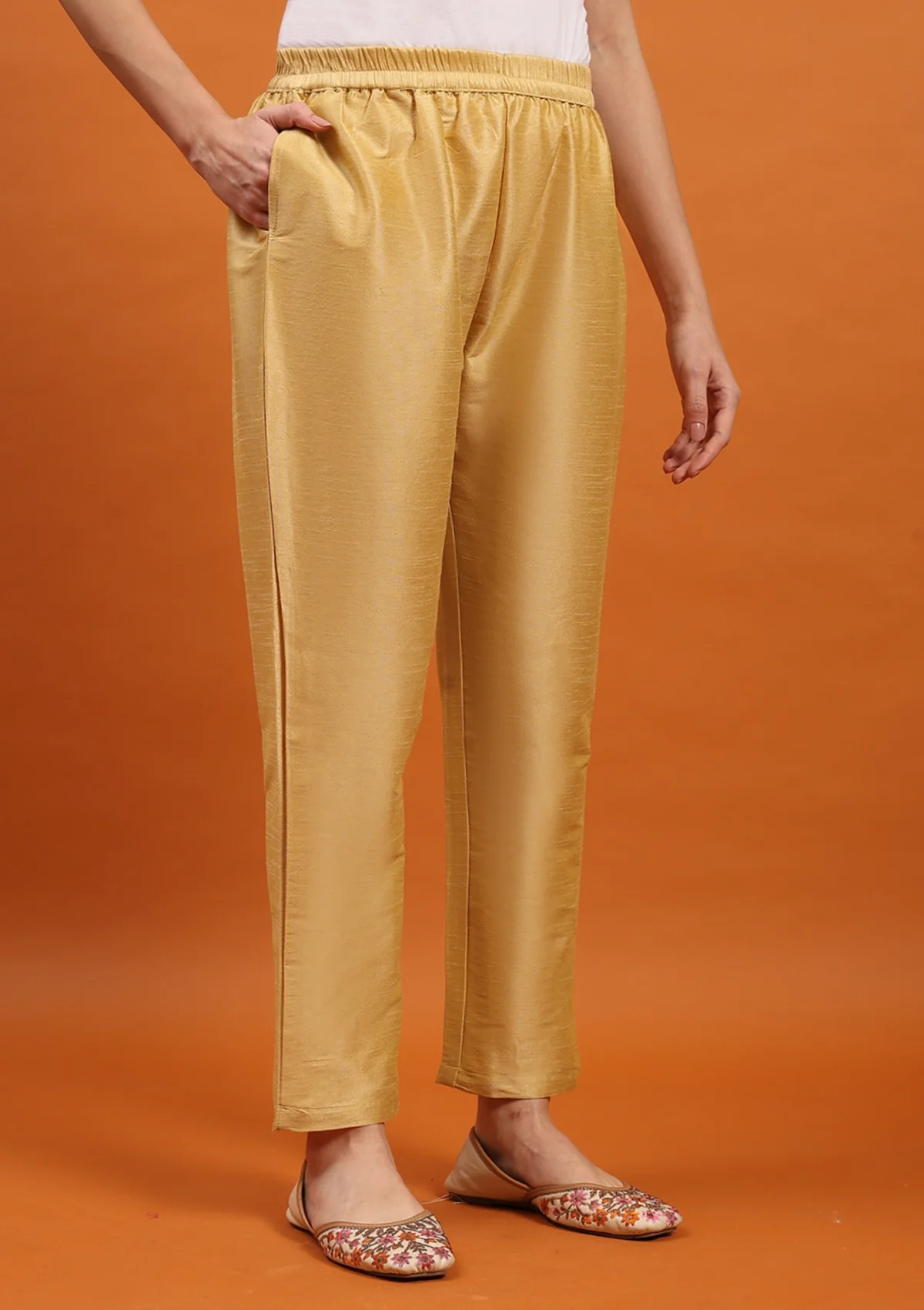 HOC Art Silk Solid Women's Pants - Golden - Healthber