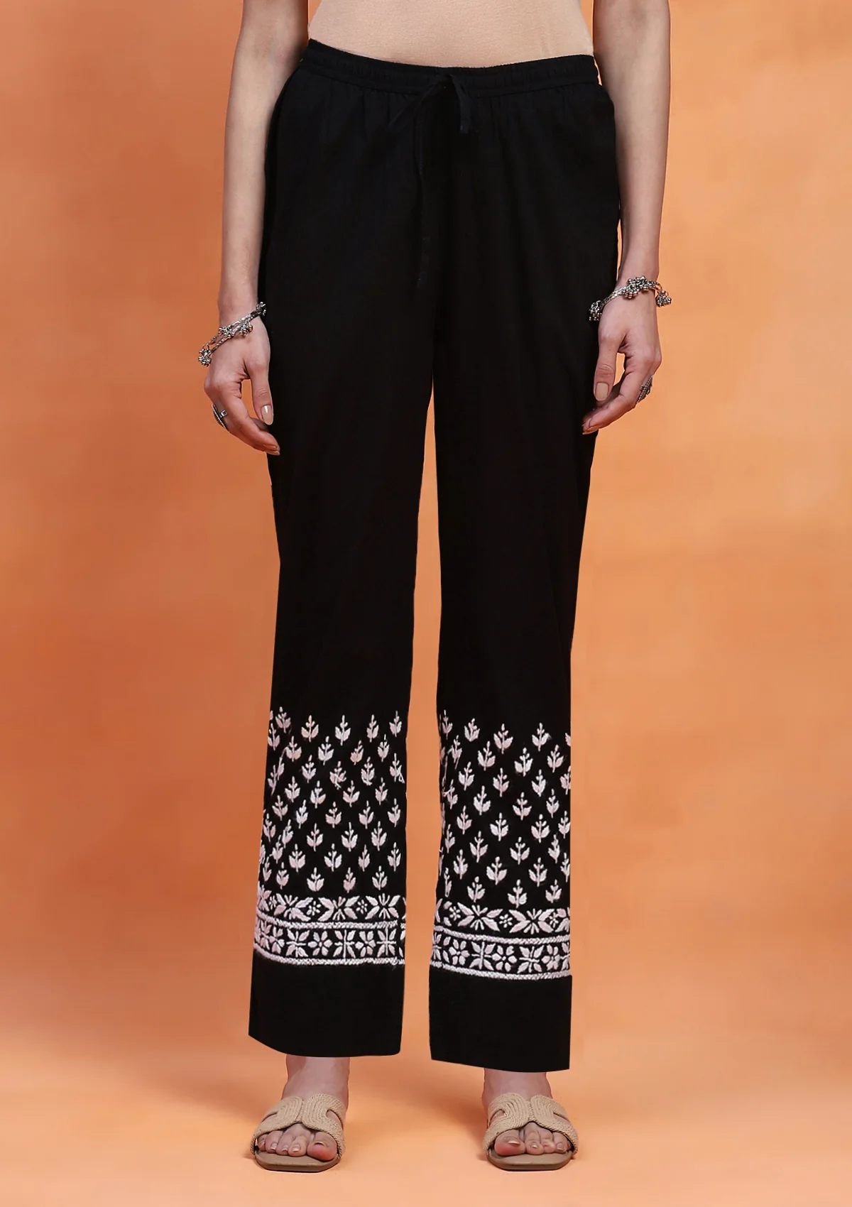 HOC Cotton Chikankari Solid Women's Pant - Black - Healthber