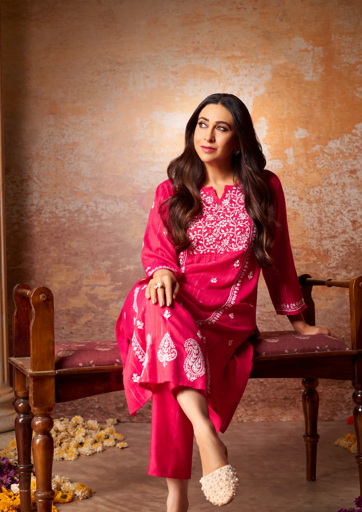 Karisma Cotton Lurex Chikankari Solid Women's Long Kurta- Red - Healthber