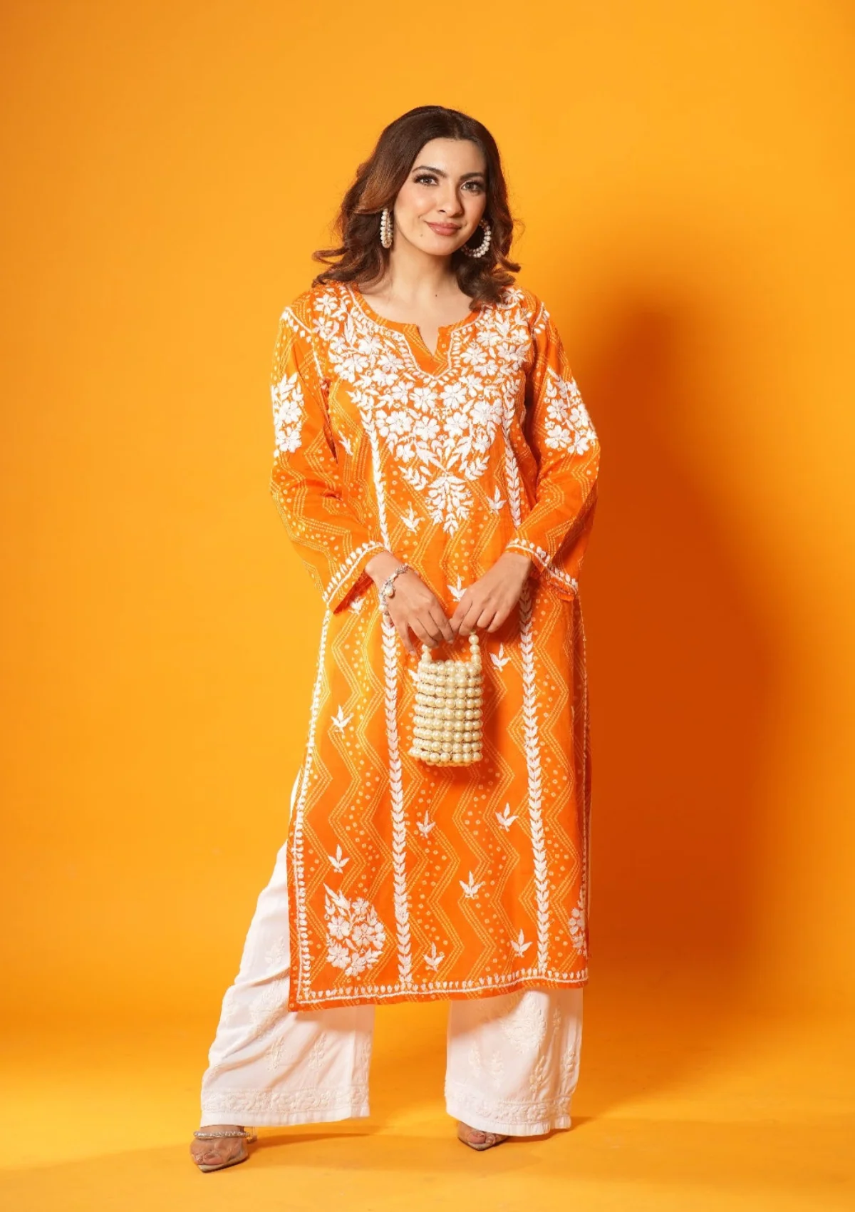HOC Jugni Chikankari Printed Mulmul Straight Kurta - Healthber