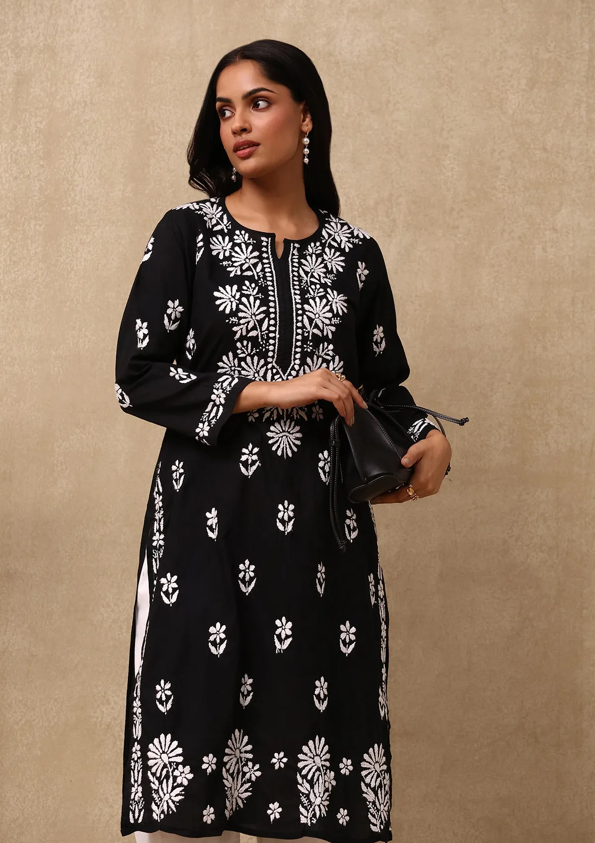 HOC Nida Chikankari Cotton Straight Kurta - Healthber