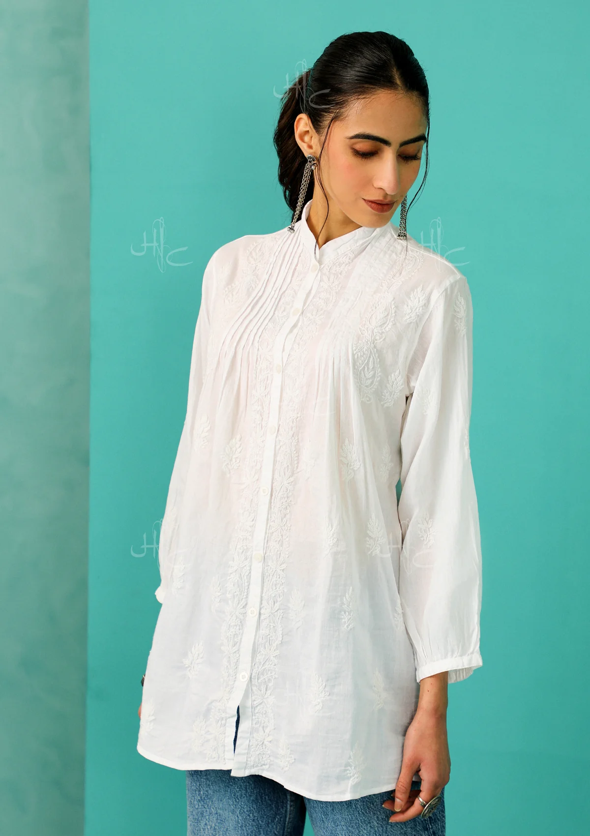 Chandni Chikankari Mulmul Straight Shirt - Healthber