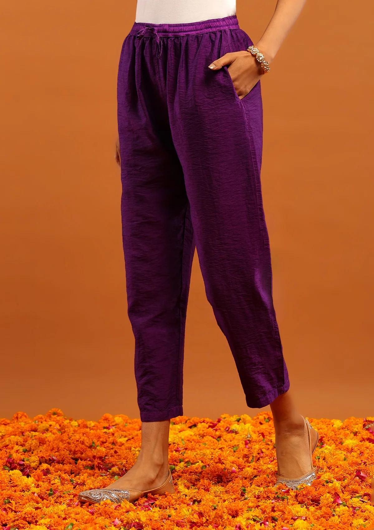 Karisma Chanderi Chikankari with Mukaish Solid Women's 2 PC Long Kurta Set- Purple - Healthber