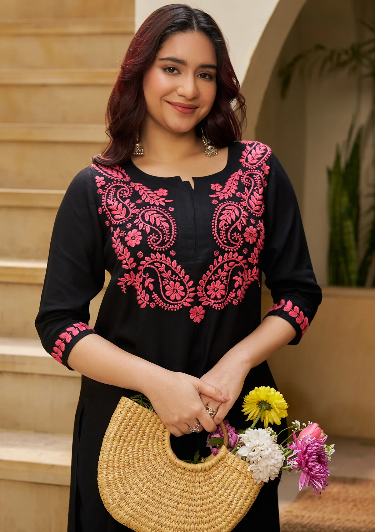 HOC Rubaab Chikankari Rayon Straight Kurta Set - Healthber