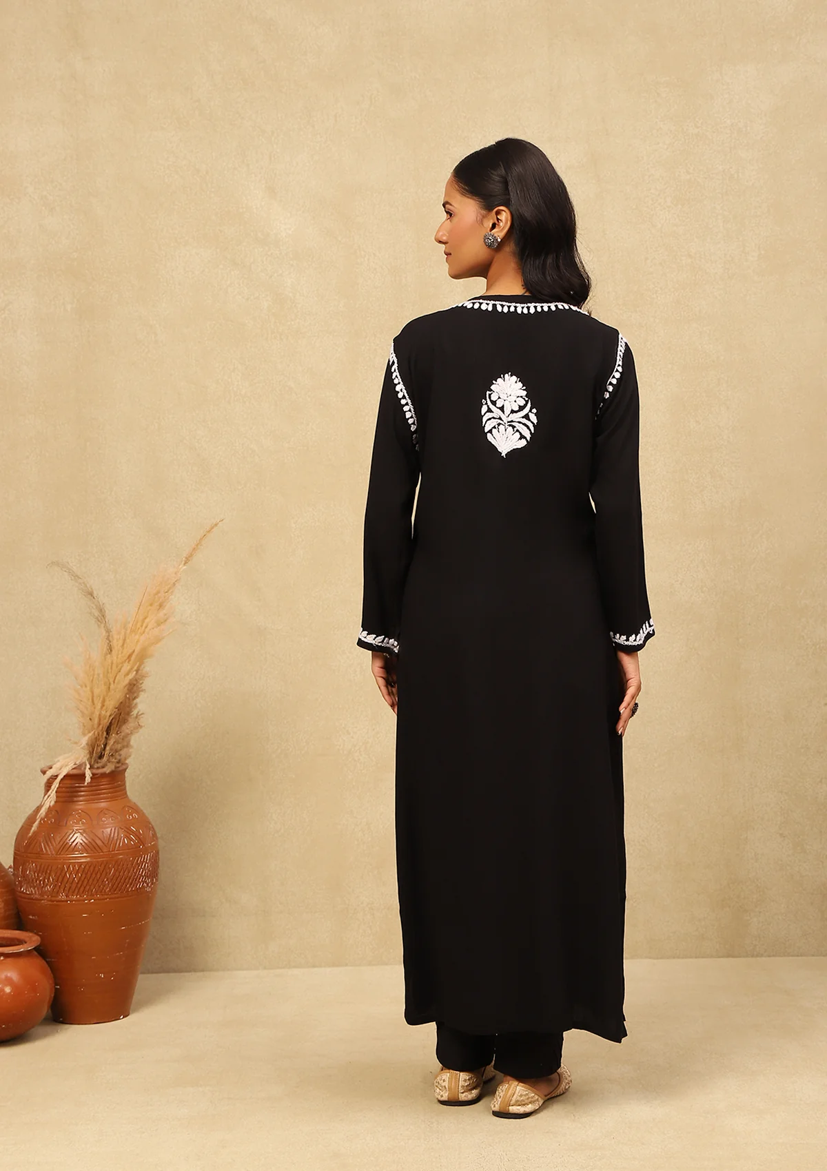 HOC Rayon Chikankari Solid Women's Long Kurta -Black - Healthber