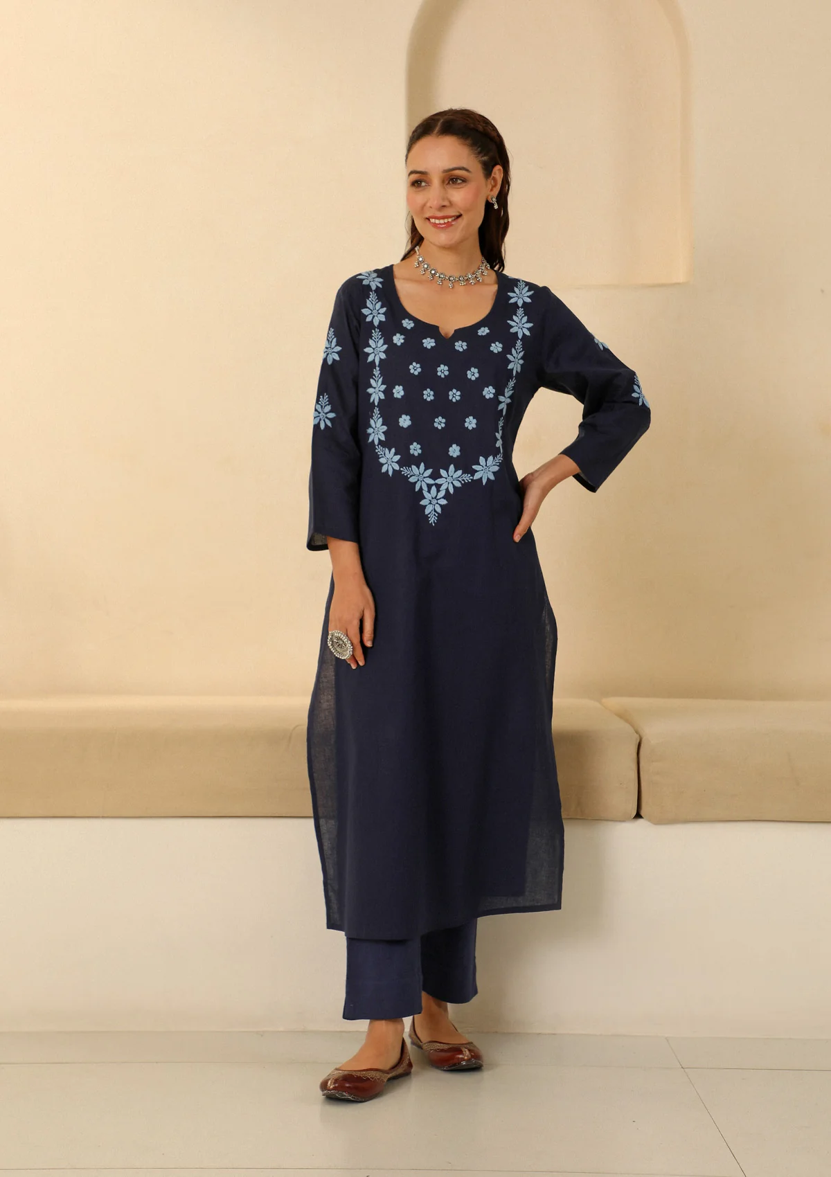 HOC Cotton Loom Women's Solid Tapered Pant - Navy Blue - Healthber