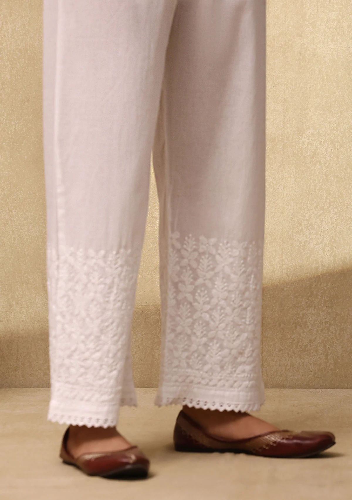 HOC Cotton Chikankari Solid Women's Palazzo - White - Healthber