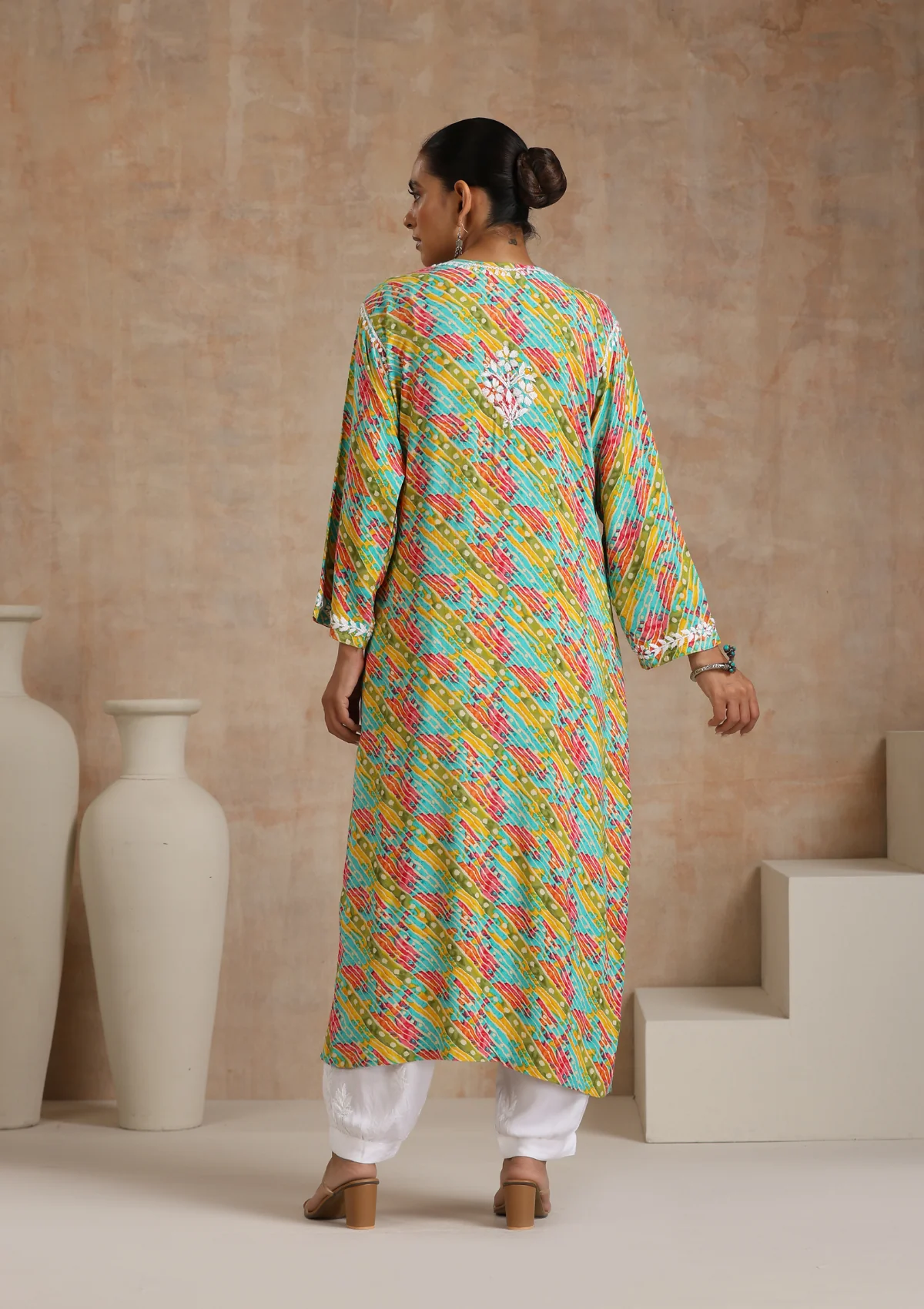 HOC Rayon Chikankari Printed Women's Long Kurta - Dark Green - Healthber