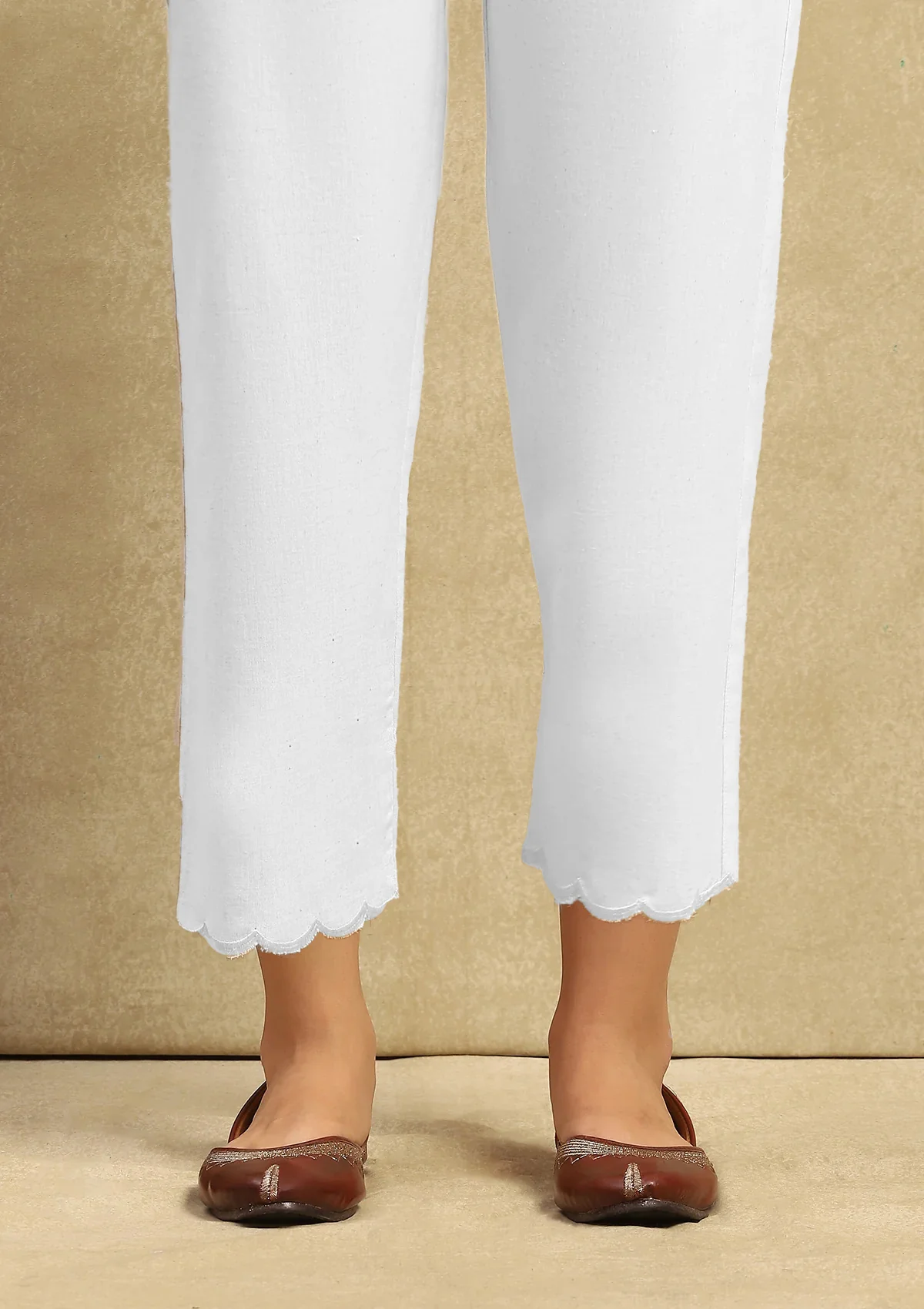 HOC Cotton Women's Solid Scalloped Pant- White - Healthber