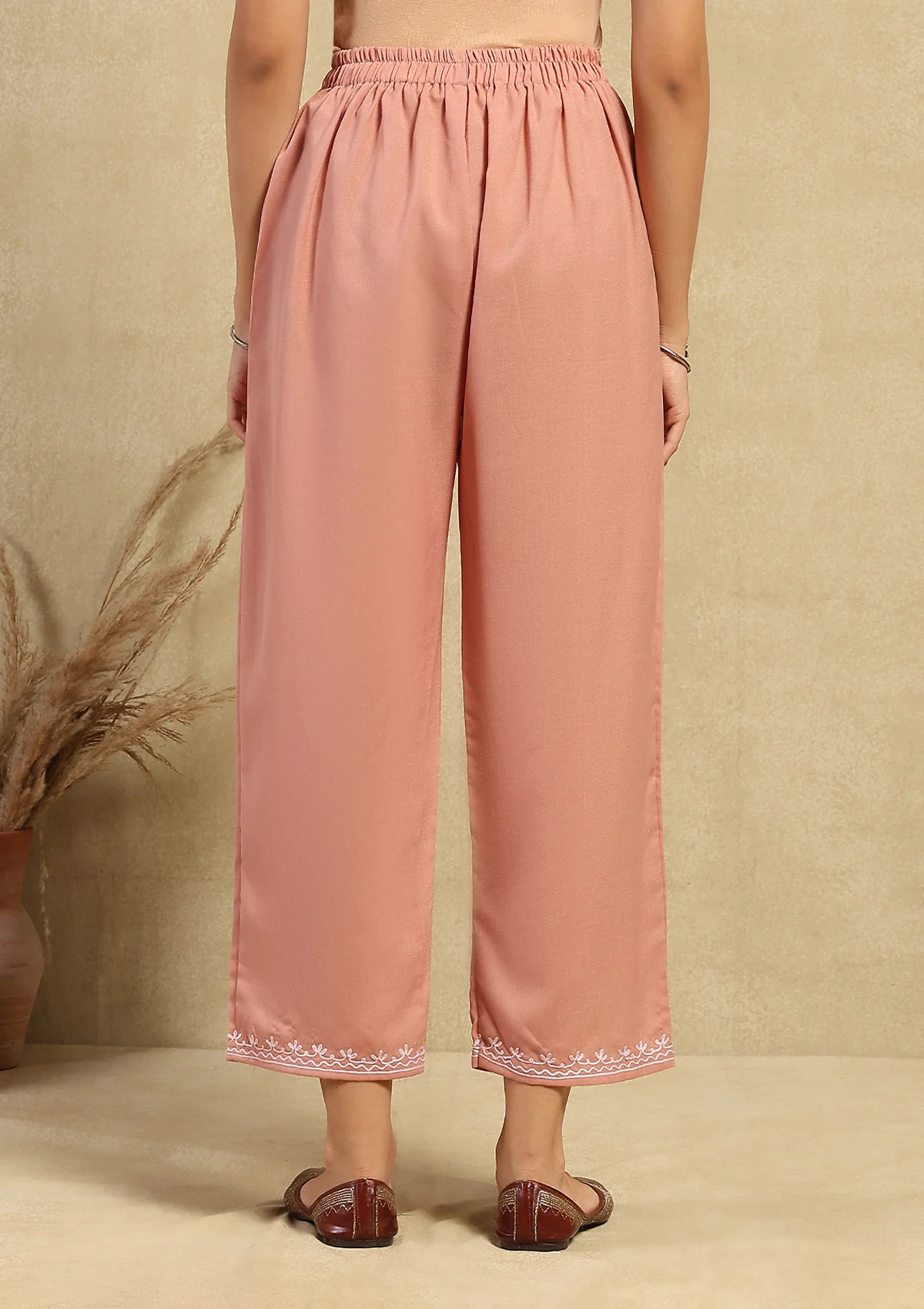 HOC Cotton Aari Embroidered Solid Women's 2 PC Long  Kurta Set - Pink - Healthber