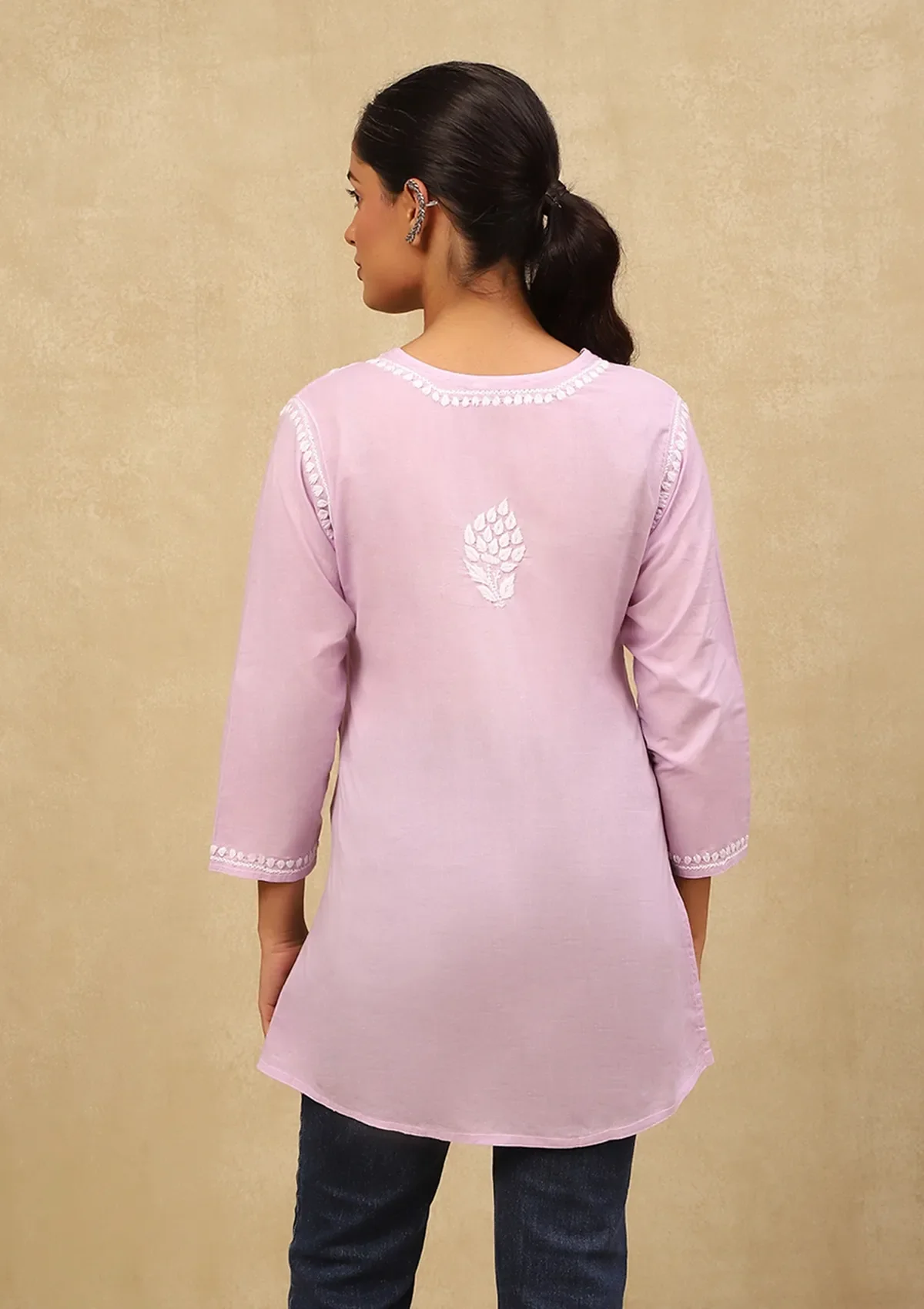 HOC Cotton Chikankari Solid Women's Short Kurta - Purple - Healthber