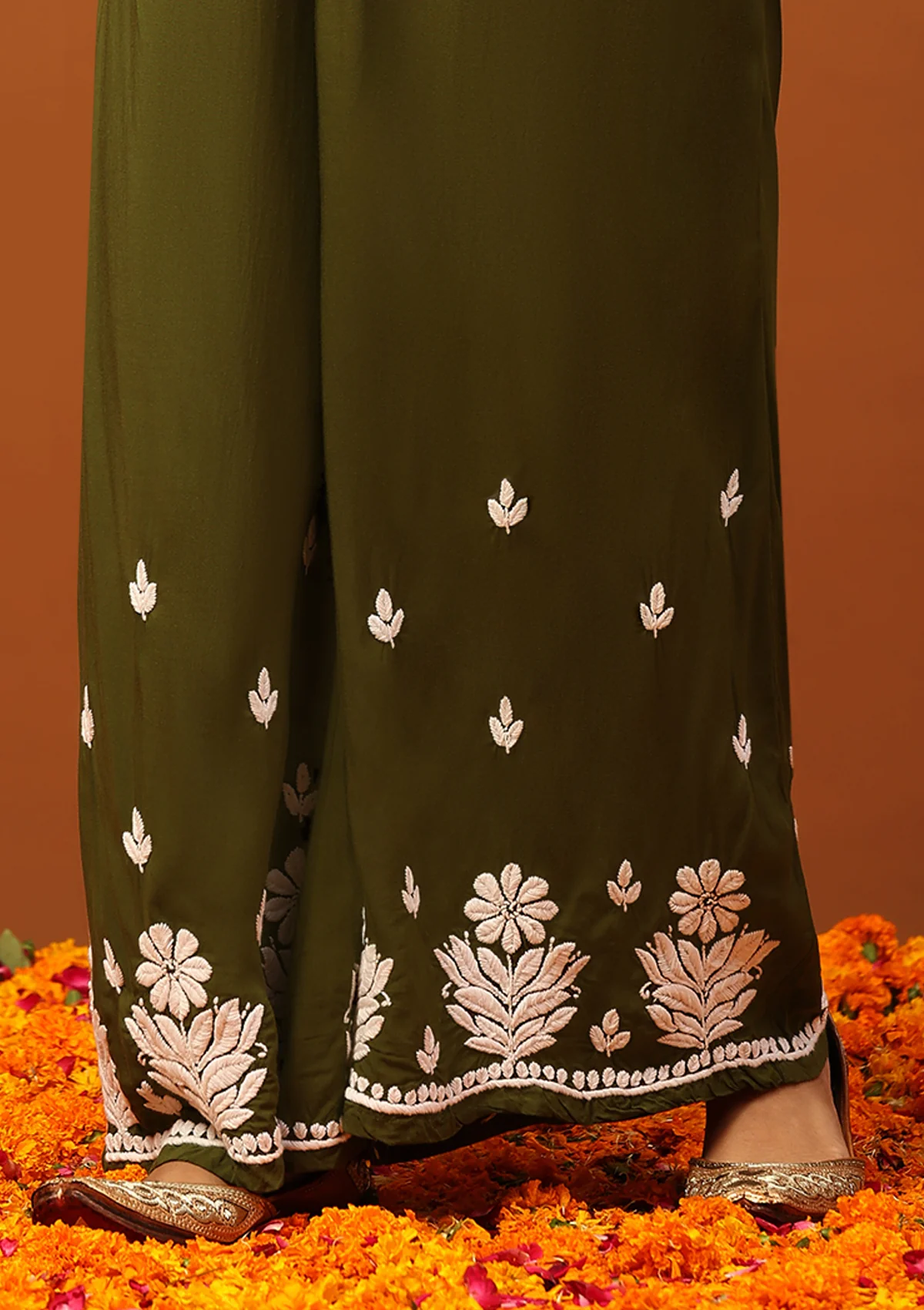 HOC Modal Chikankari Solid Women's 2 PC Long Kurta Set -Olive Green - Healthber