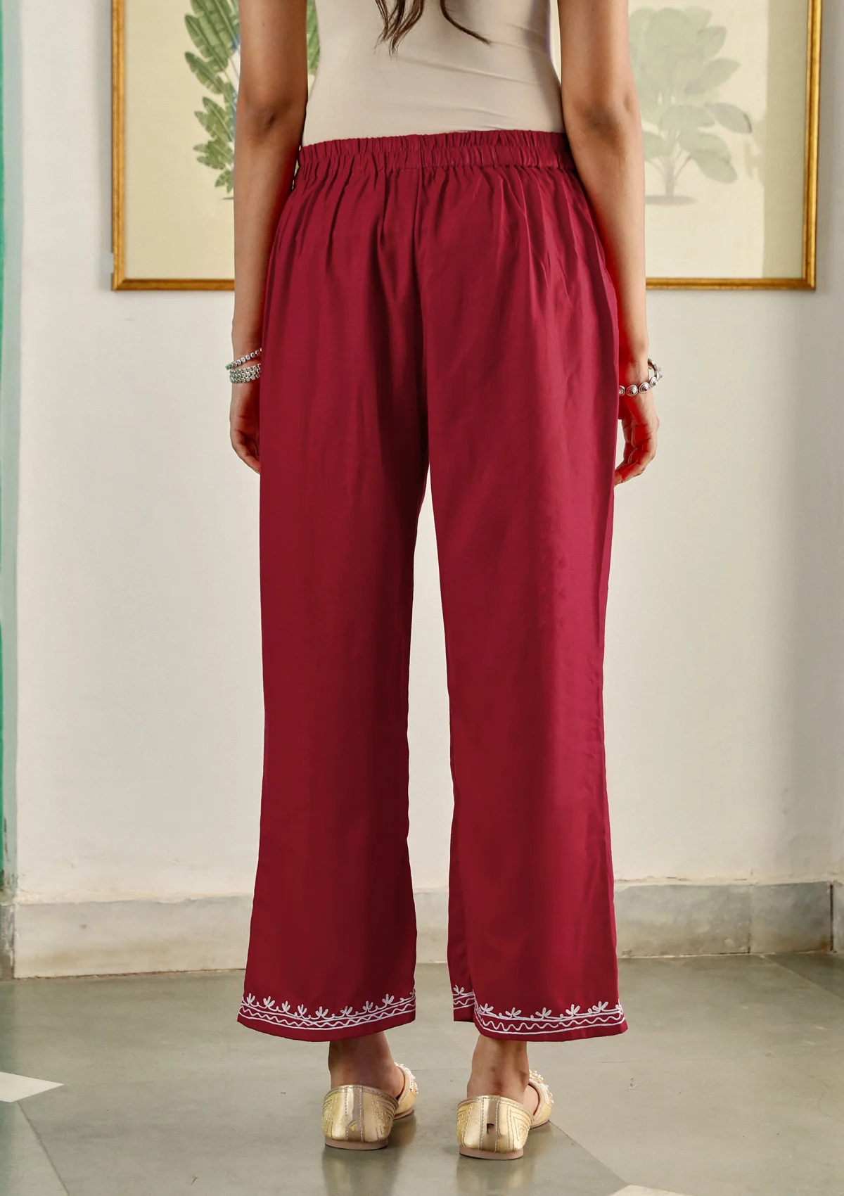 HOC Cotton Aari Embroidered Solid Women's 2 PC Long  Kurta Set - Red - Healthber