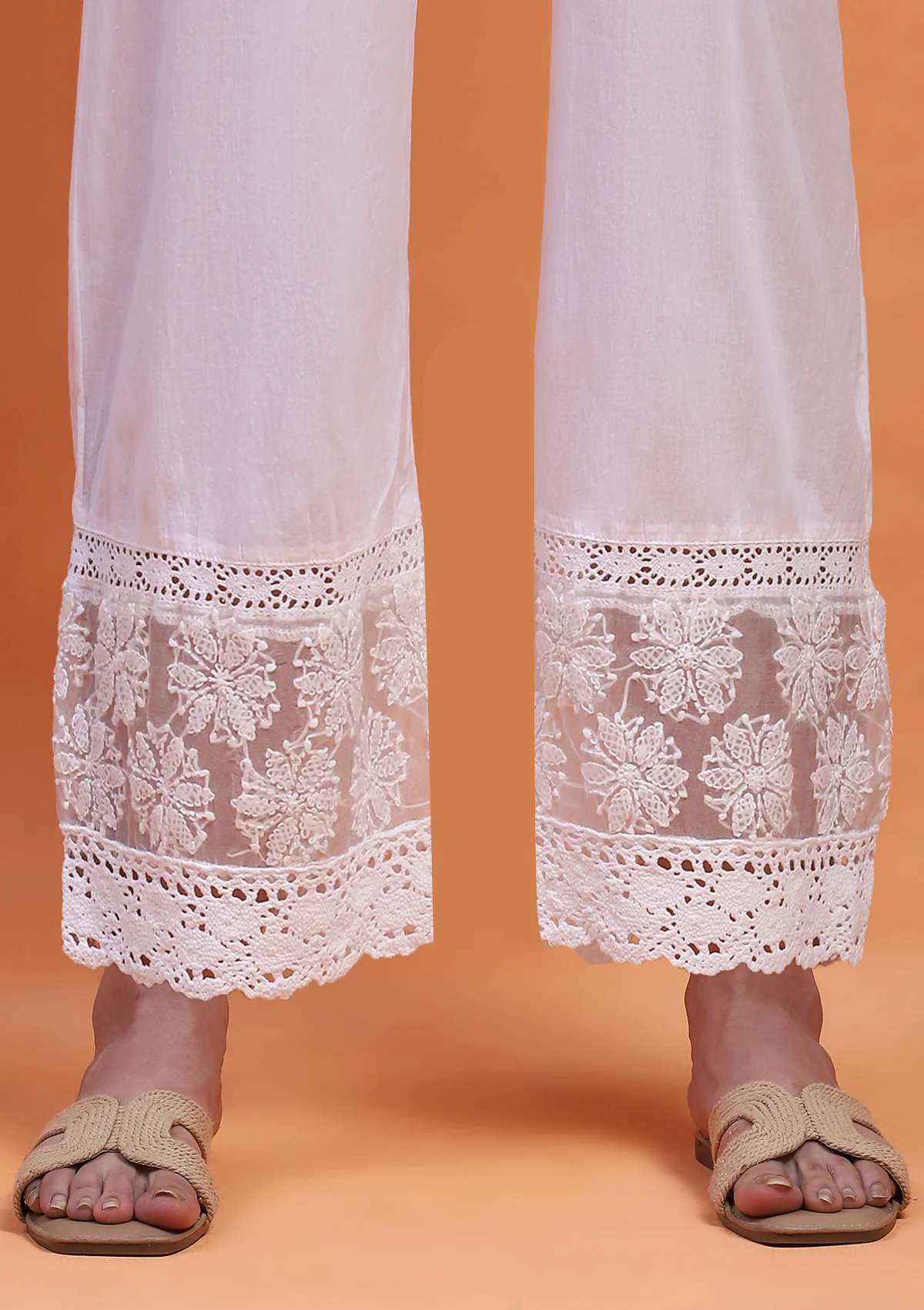 HOC Cotton Chikankari Solid Women's Palazzo - White - Healthber