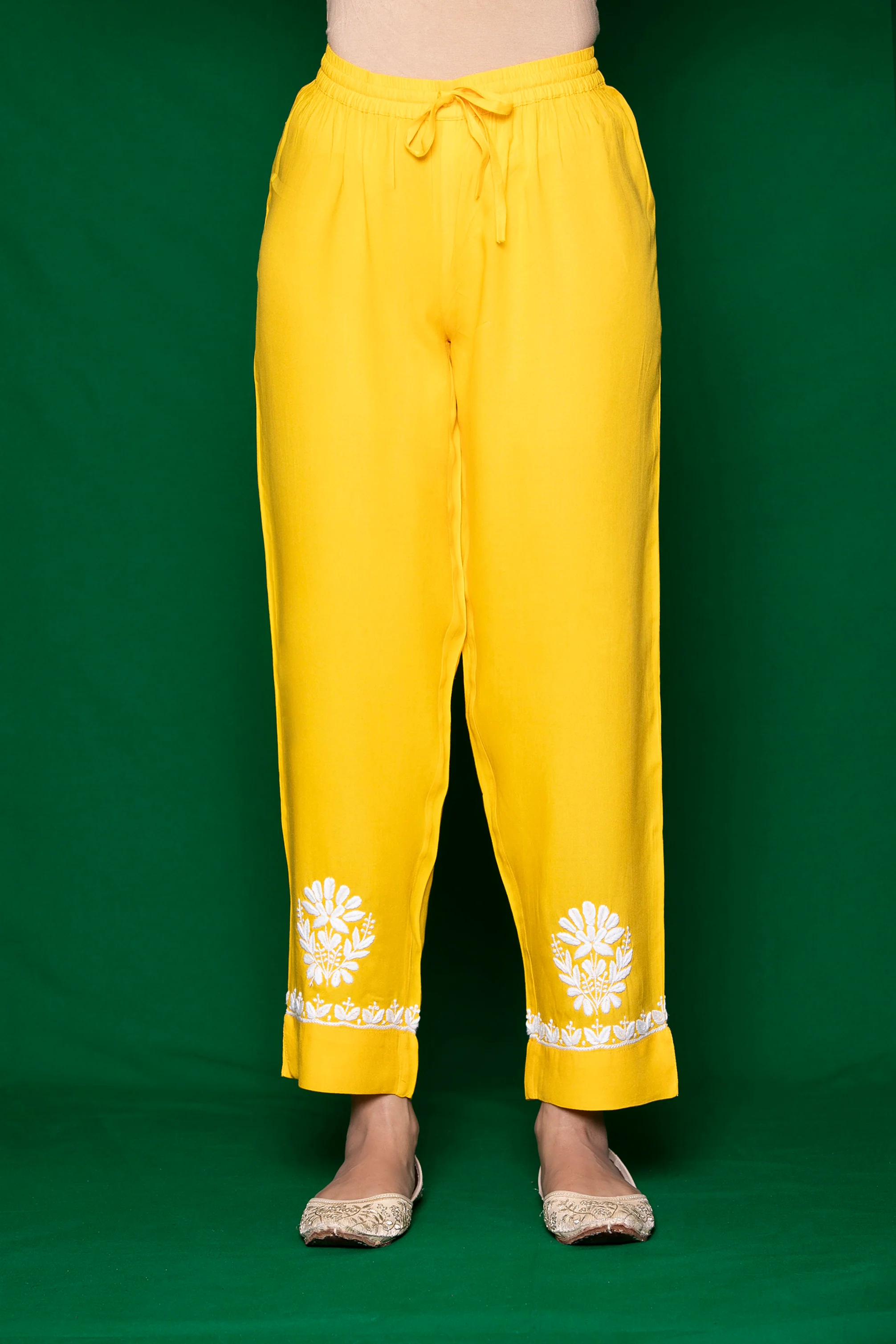 HOC Rayon Chikankari Solid Women's 3 PC Long Kurta Set - Yellow - Healthber