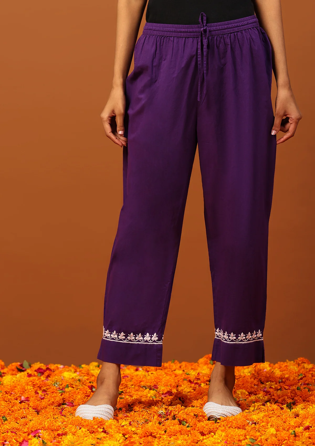 HOC Cotton Chikankari Solid Women's 2 PC Long Kurta Set-Purple - Healthber