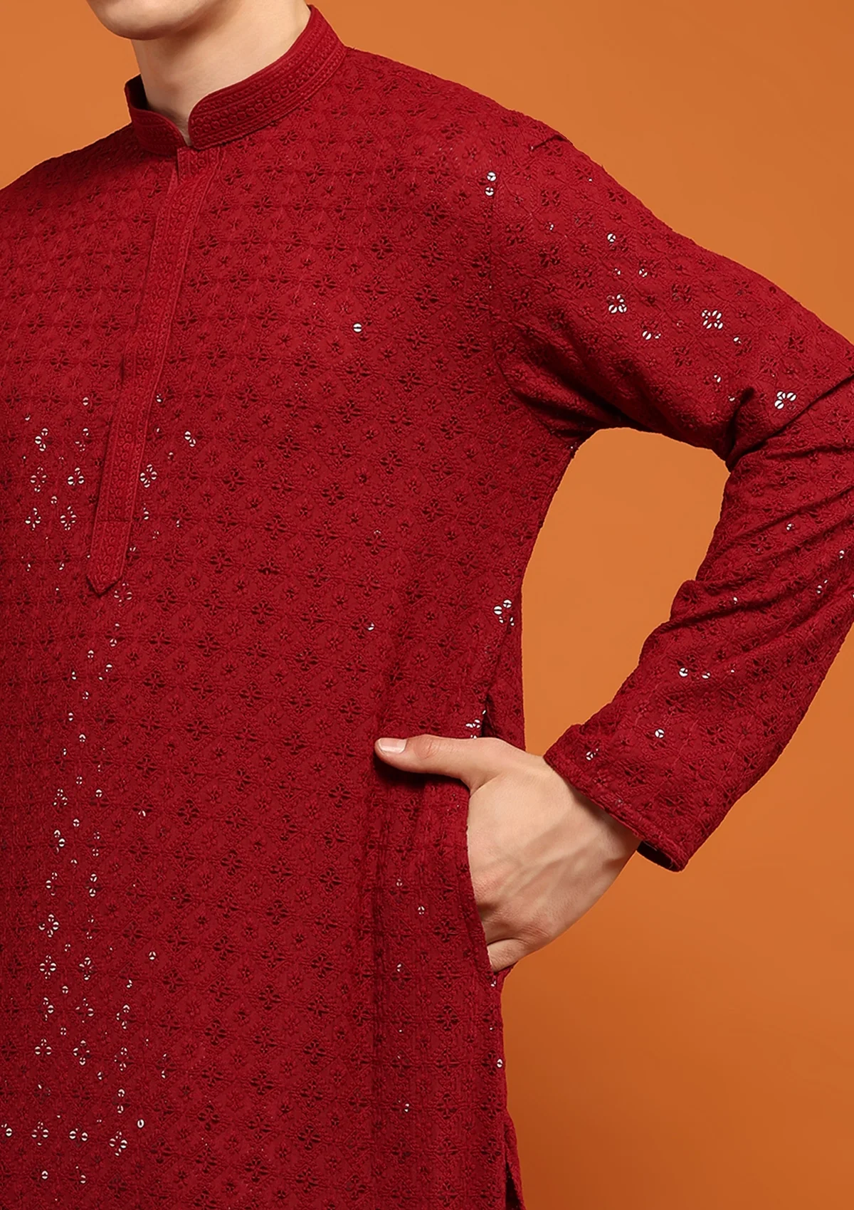 HOC Rayan Chikankari Cotton Straight Men's Kurta with Sequin - Healthber