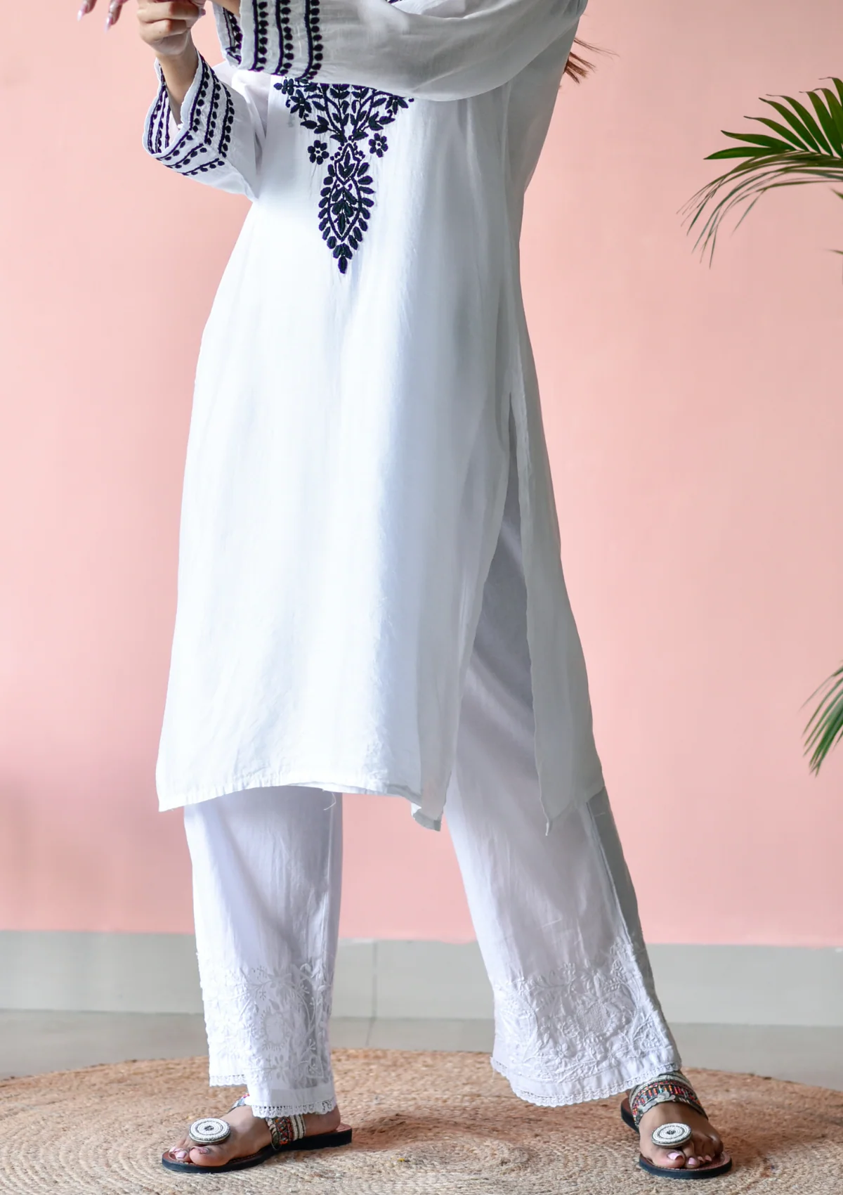 HOC Alizeh Chikankari Cotton Straight Palazzo - Healthber